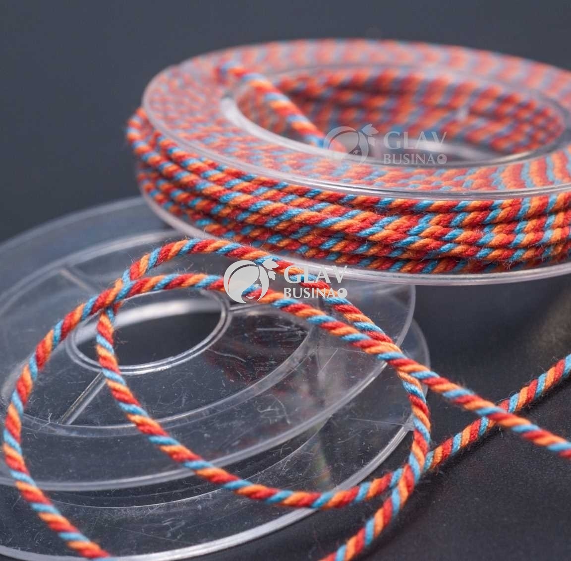 ОПТ (10 кат.) Полиэстровый шнур, текстура хлопка, 1мм, цвет оранжевый, кирпично-красный и бирюзовый, катушка 5м.