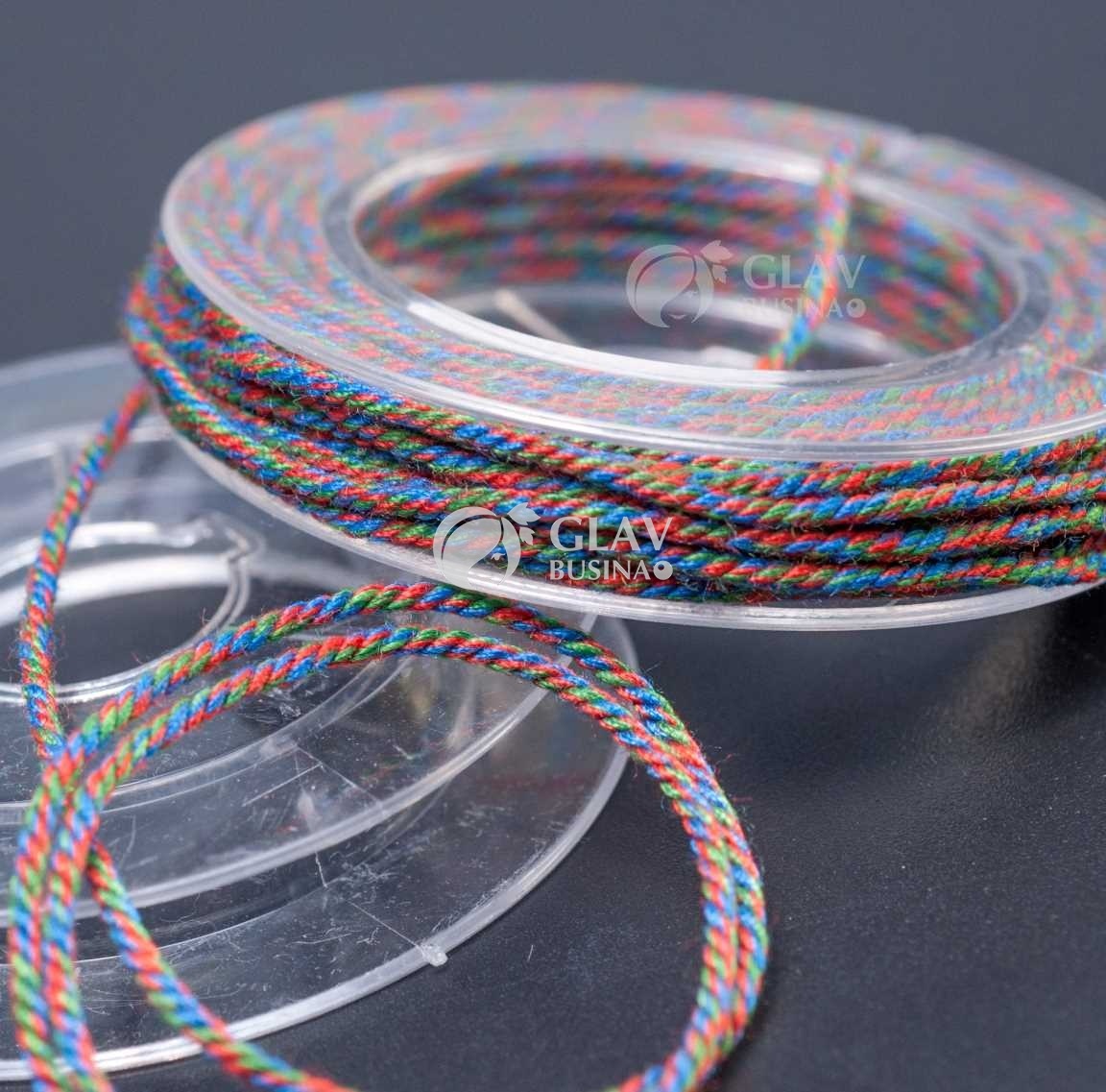 Полиэстровый шнур, текстура хлопка, 1мм, цвет красный и синий с зеленым, катушка 5м.