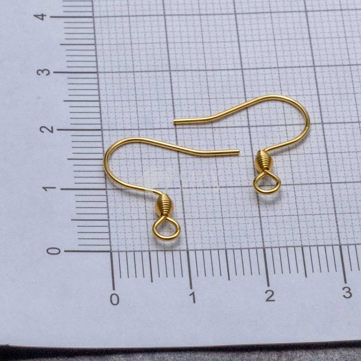 Швензы-крючки с ромбовидной пружинкой, 14х0.7мм, отв-е петли 2.2мм, натуральная позолота 18K, хирургическая сталь.