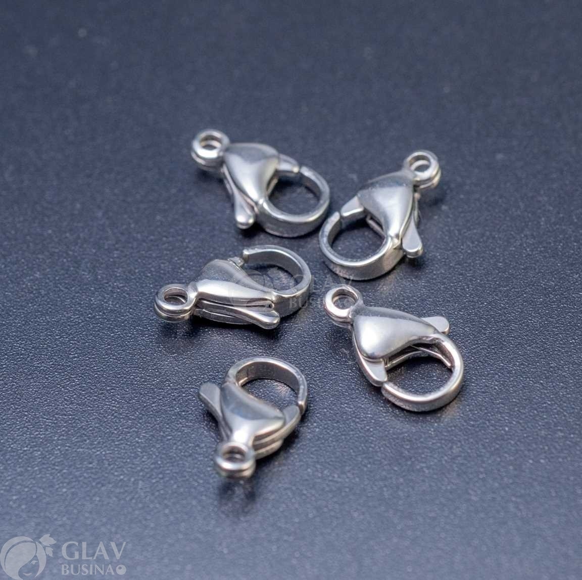 ОПТ (50 шт) Замок-карабин из полированной хирургической стали, р-р 13х8х4, отв.1.5мм.
