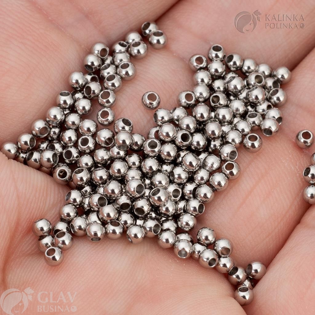 ОПТ (500 шт) Бусины-шарики из хирургической стали, р-р 2.5х2мм, отв-е 1мм.