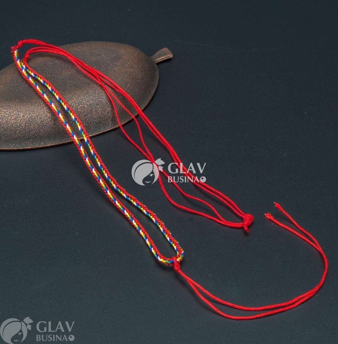 ОПТ (100 шт) Основа для колье из полиэстрового шнура, 2,6мм х 60см, регулируется до 45см, на скользящем узле с бейлом-ниточкой, цвета красный с белым, желтым, зеленым и синим.