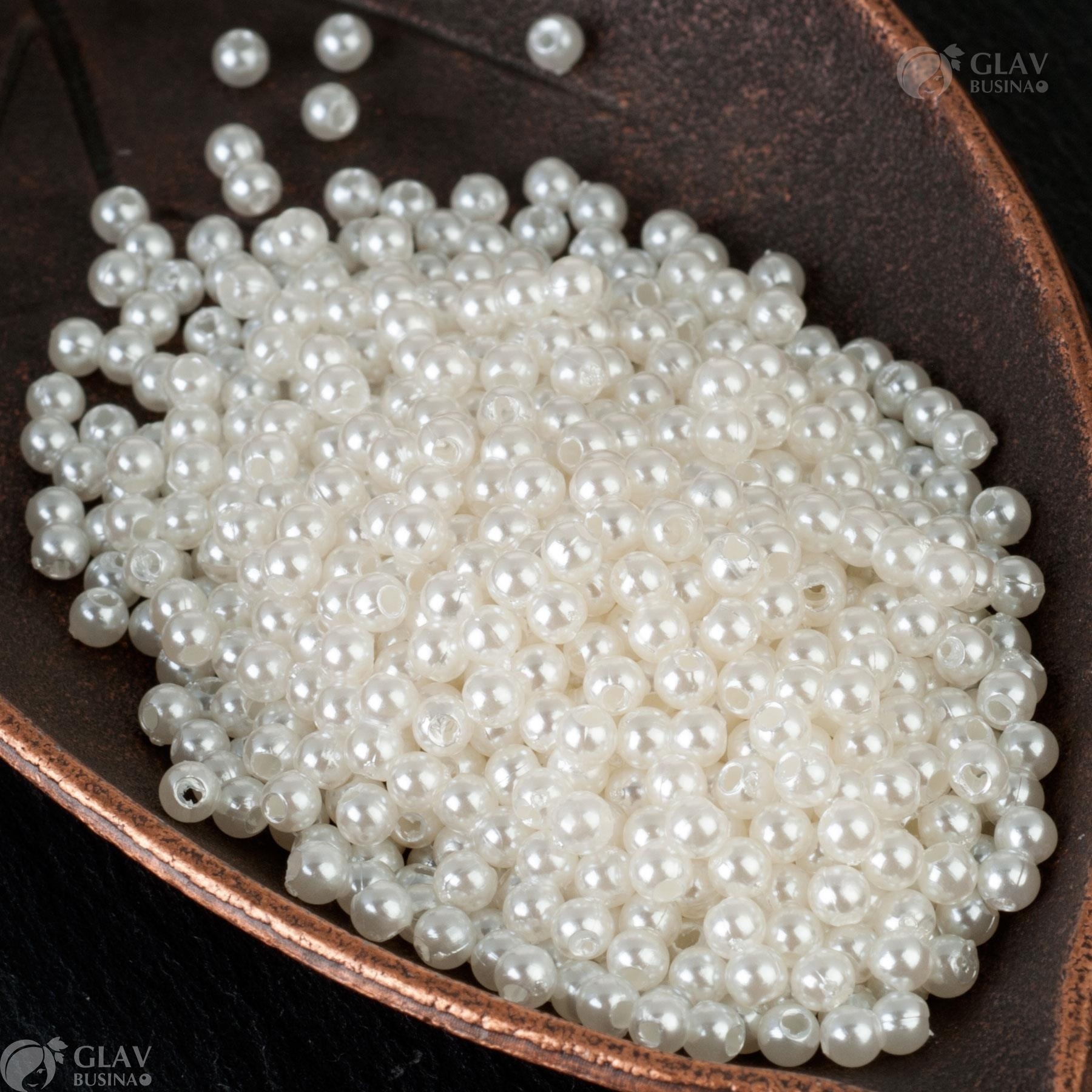 ОПТ (5000 бусин) Акриловый жемчуг, цвет слоновой кости, диам. 3мм, отв-е 1мм.