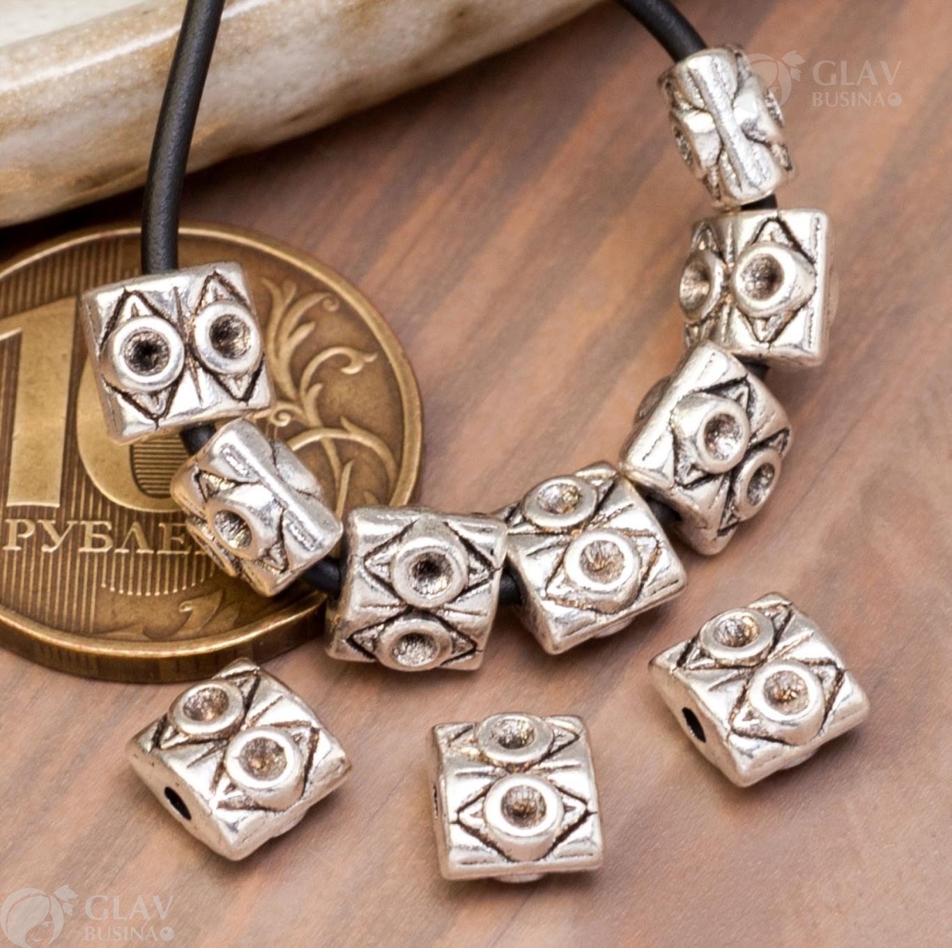 ОПТ (100 бусин) Бусины из сплава, прямоугольные, р-р 7х6.5х5мм, отв-е 1.6мм,цвет чернёное серебро.