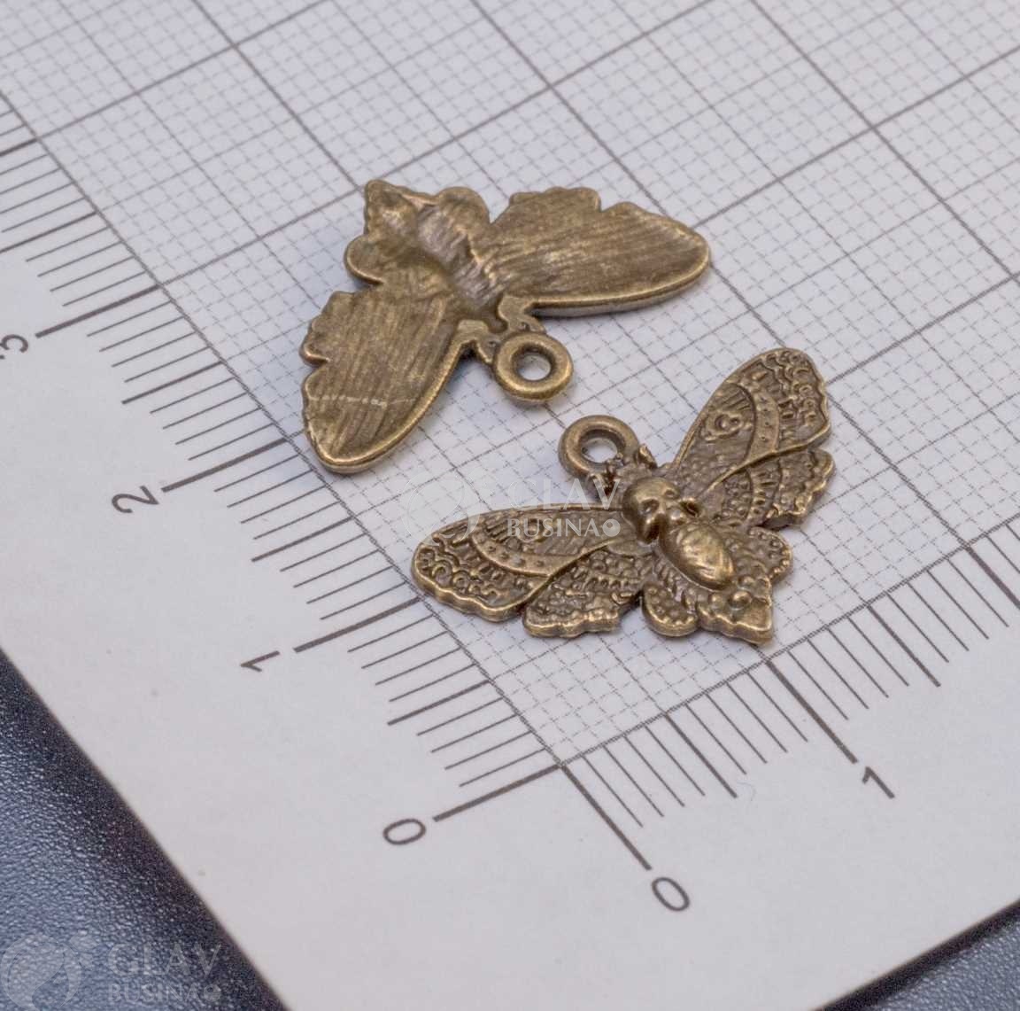 ОПТ (20 шт) Мотылек, подвеска односторонняя из бижутерного сплава, 13х20х2мм, отв. 1.2мм, бронза.