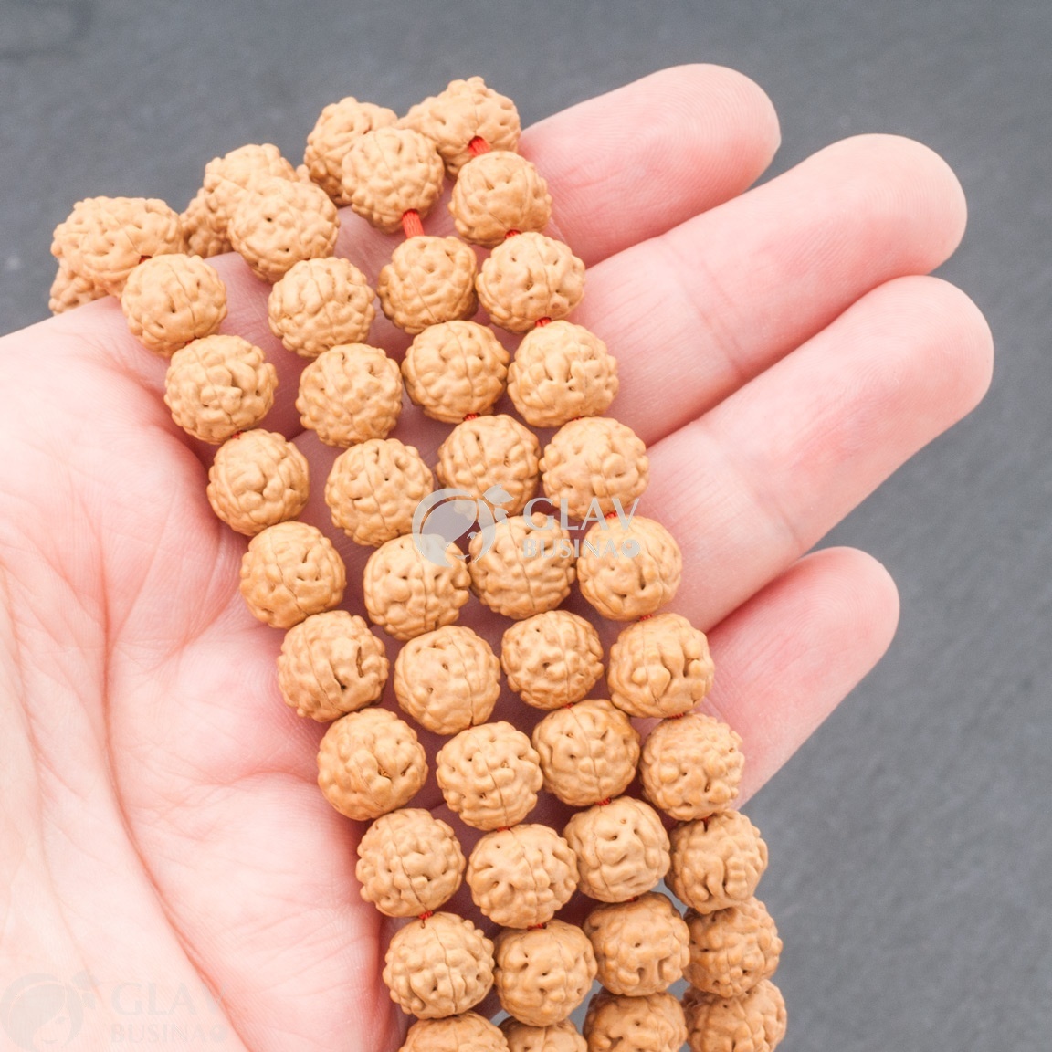 ОПТ (20 бусин) Бусины из рудракши, 8-9мм, отв1.8мм, светло-коричневые, 5 ликов.