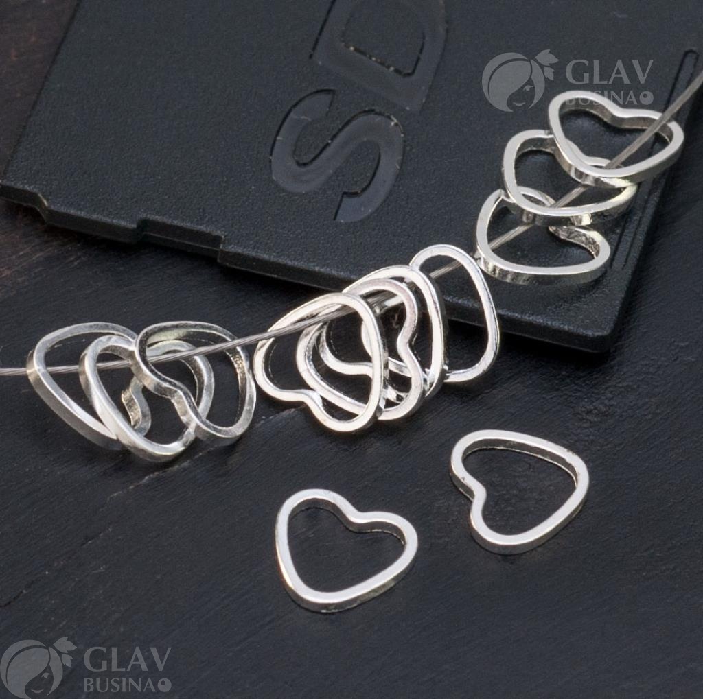 Серебряные сердечки-коннекторы из латуни размером 7х6х1 мм: качественное и надежное украшение.