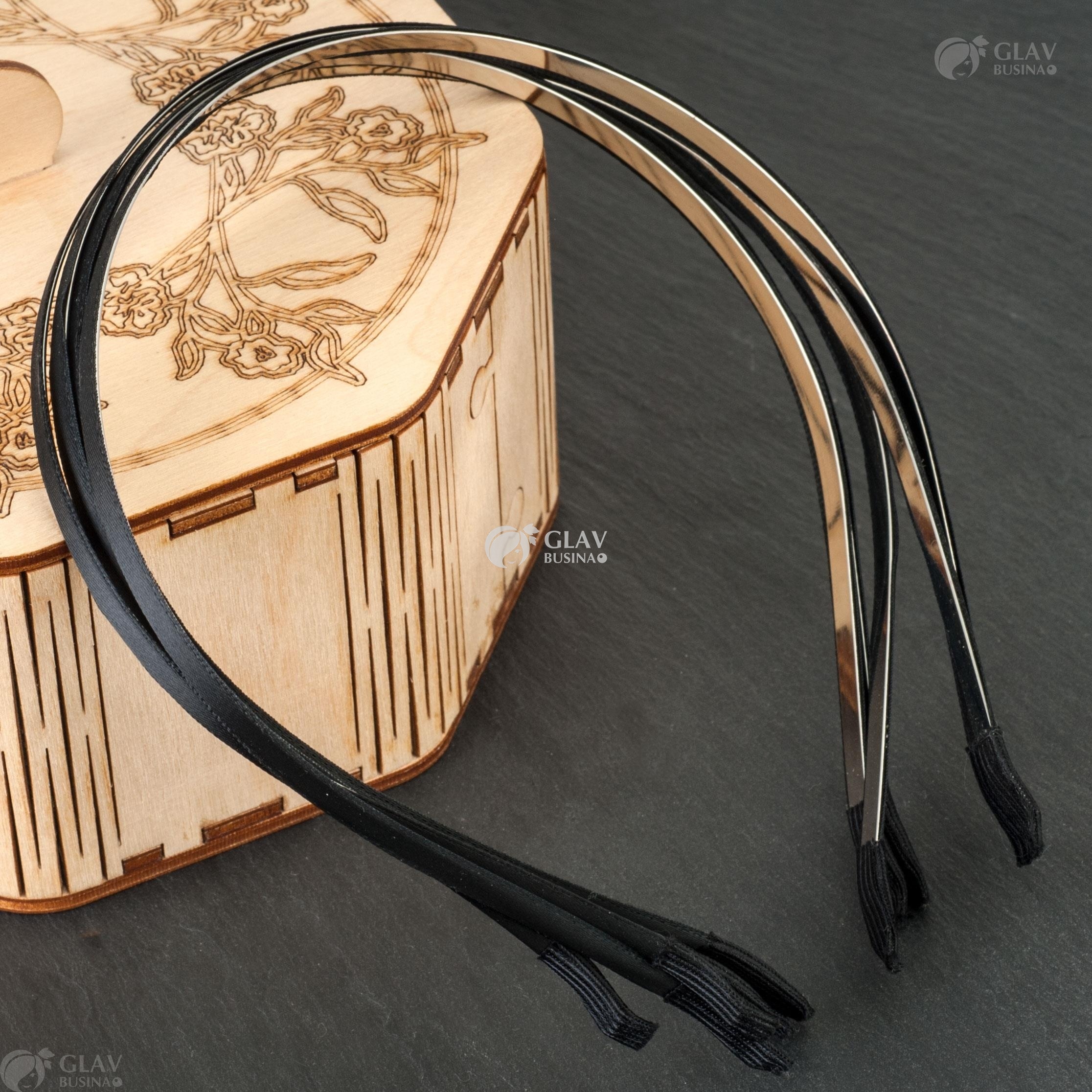 ОПТ (100 шт) Ободок для волос с черной атласной лентой, р-р 115х5мм, для декорирования.