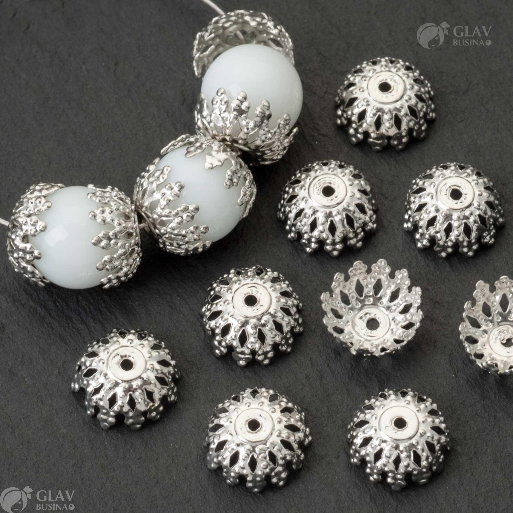 ОПТ (200 шт) Шапочки для бусин железные, р-р 8х4мм, отв-е 1мм, цвет платина.