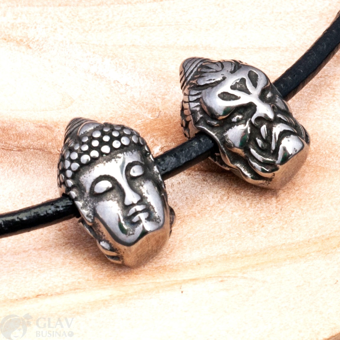ОПТ (5 шт) Бусина Двуликий Будда двухсторонняя, отверстие горизонтальное, р-р 14х9мм, отв-е 1.5мм, чернёная хирургическая сталь.