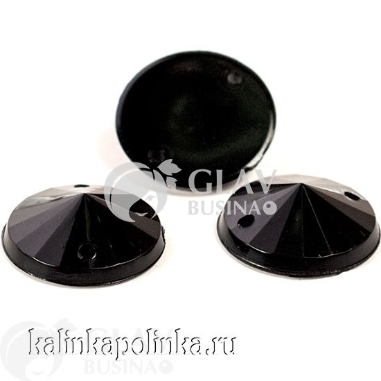 ОПТ (10 упак) Стразы акриловые пришивные круглые, цвет черный, р-р 12х4.2мм, в упаковке 15шт.