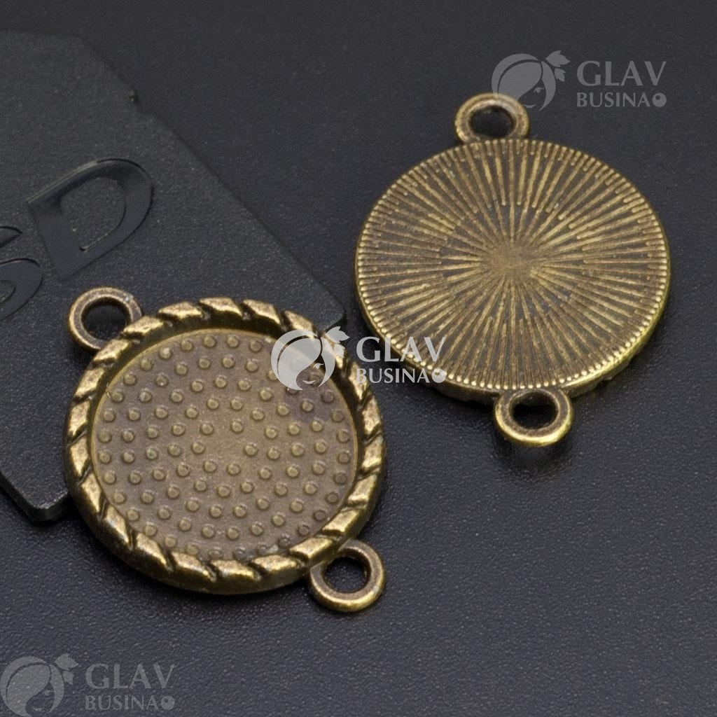 ОПТ (50 шт) Коннектор с сеттингом диам. 16мм, р-р 27х20мм, отв-я 2мм,бижутерный сплав, цвет бронза.