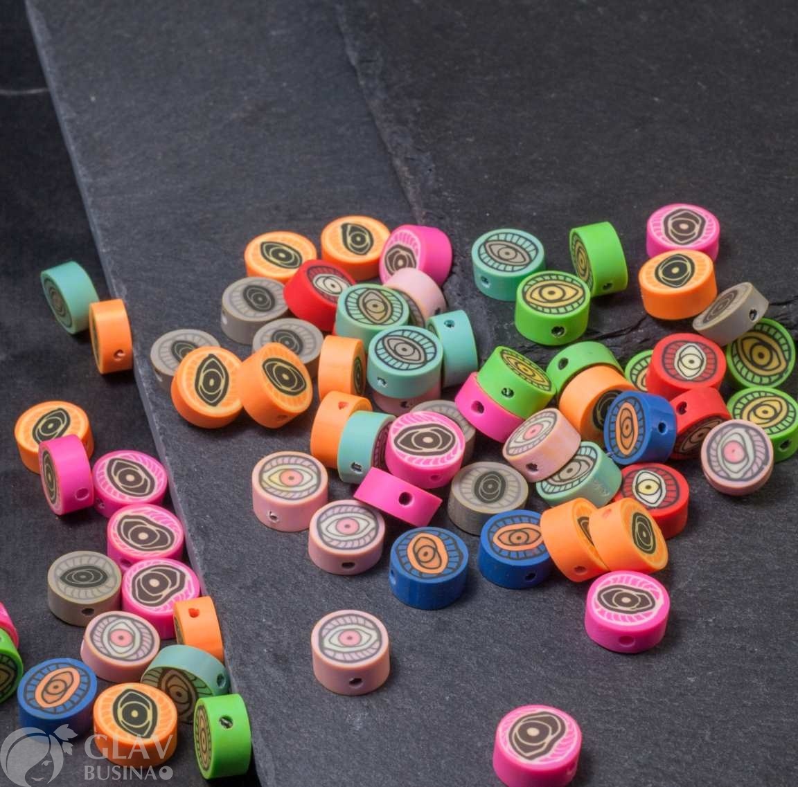 Микс бусины из полимерной глины, глаза, 9х5мм, отв. 1,5мм.