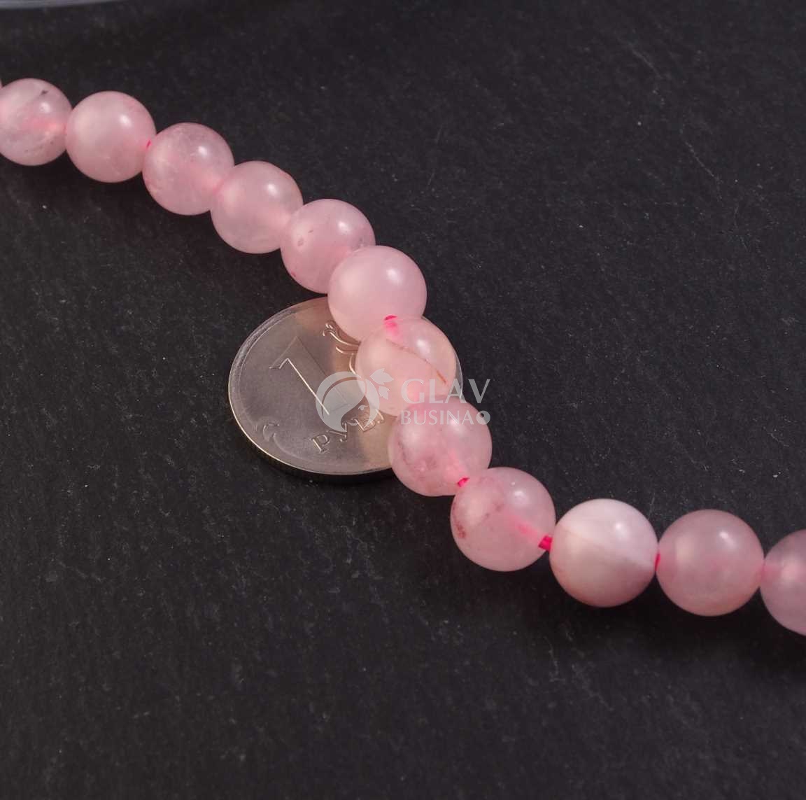 ОПТ (50 ниток) Нитка бусин мадагаскарского розового кварца, диам. 8мм, отв-е 1мм, длина 37см / 45 бусин.