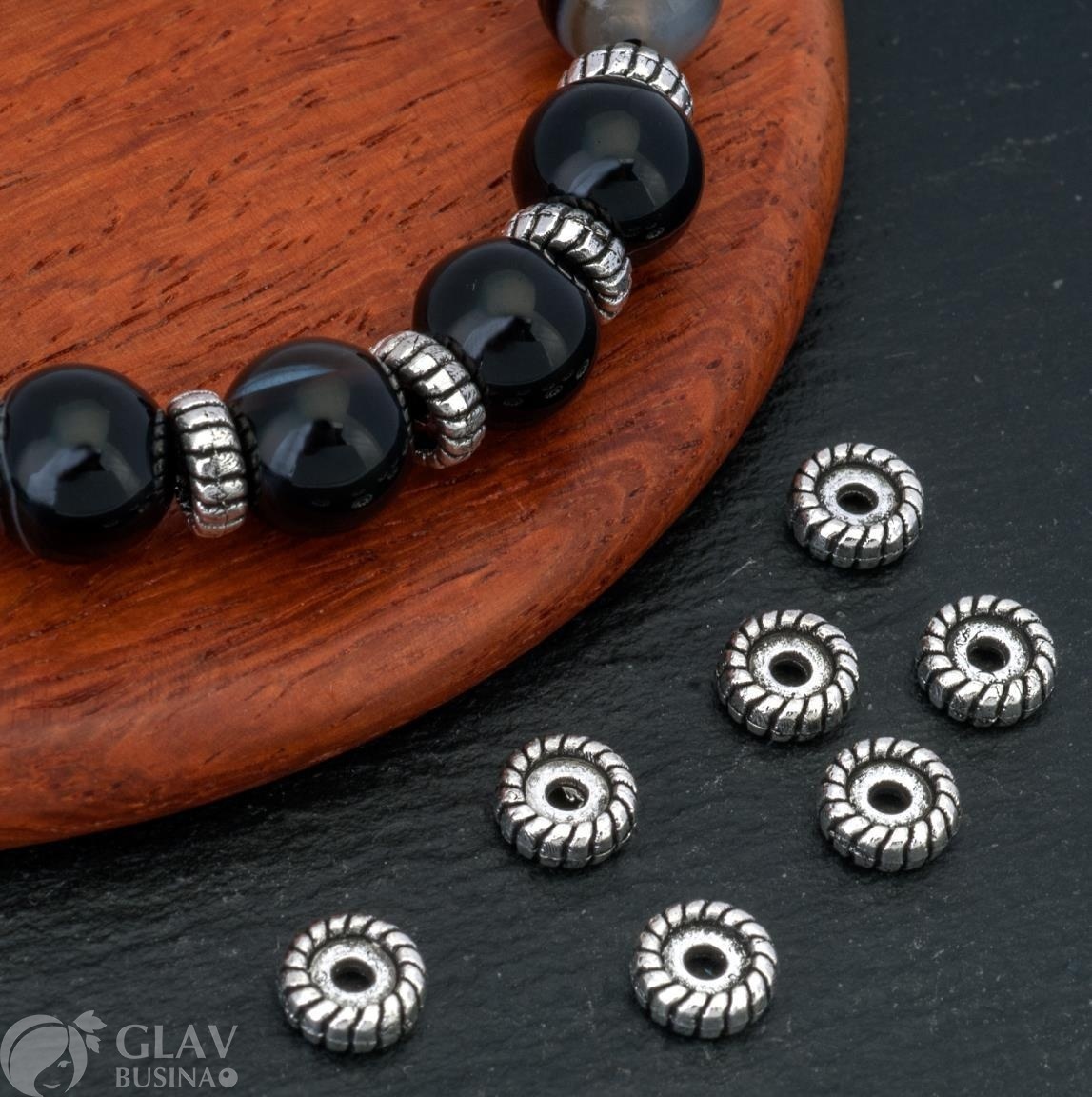 ОПТ (300 бусин) Бусины-спейсеры из бижутерного сплава, рондель-запаска, 6х2мм, отв. 1мм, цвет античное серебро.