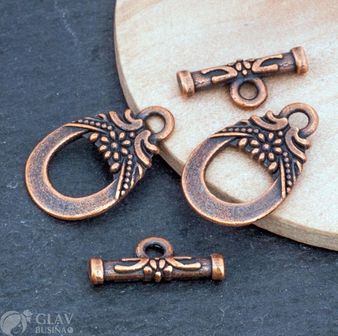 ОПТ (30 наборов) Замок-тоггл бижутерный сплав,кольцо 18х11мм, палочка 14.3х6мм, отв-я 1.3мм, цвет медный.