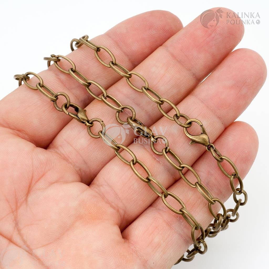 ОПТ (100 шт) Основа для браслета, цепь, р-р 9х5х1мм - железо, замок - бижутерный сплав 12мм, цвет бронза.