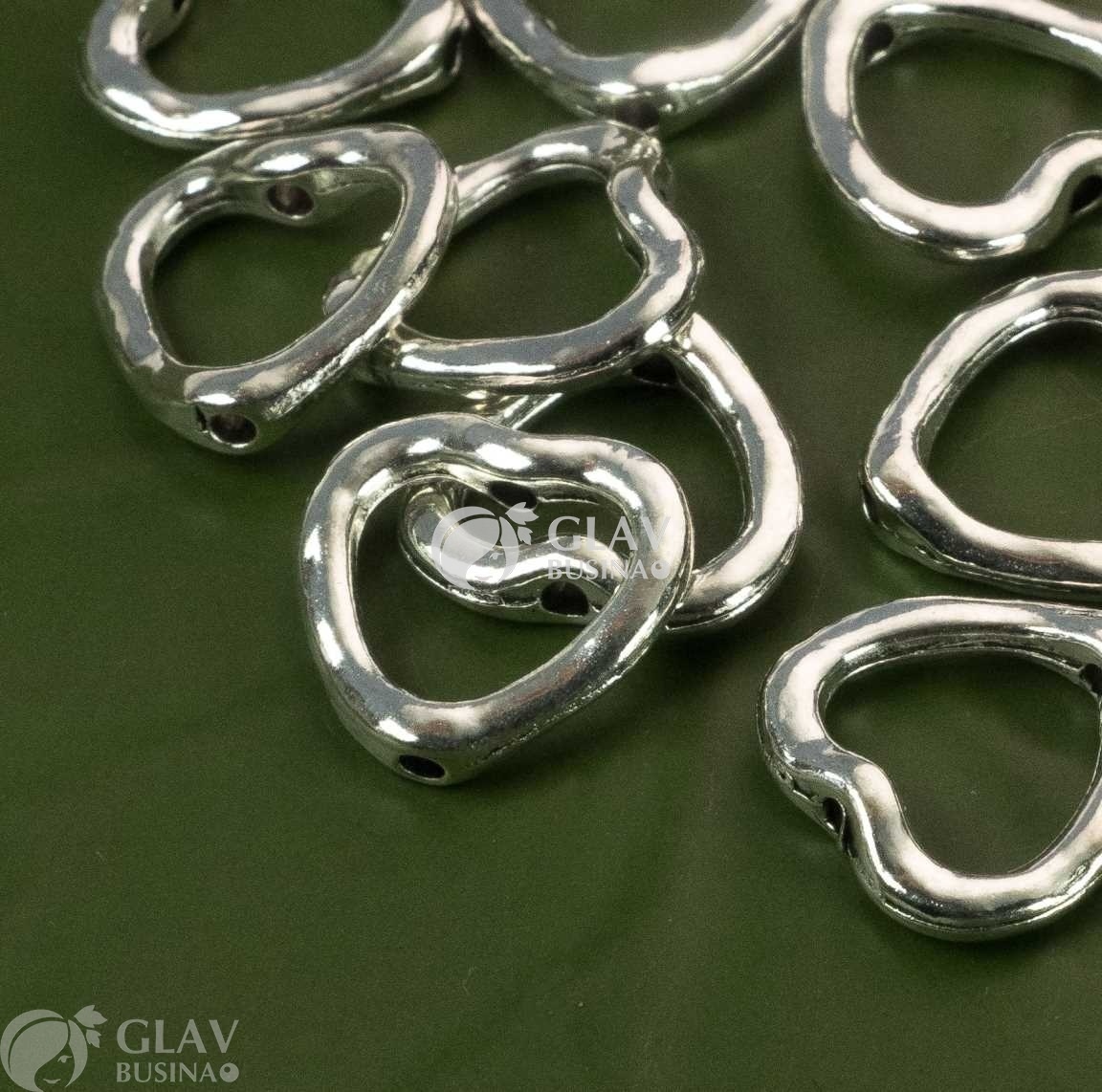 ОПТ (50 шт) Рамка для бусины до 8мм, сердце, р-р 13.5х14мм, отв-е 1.5мм, бижутерный сплав, цвет серебро.