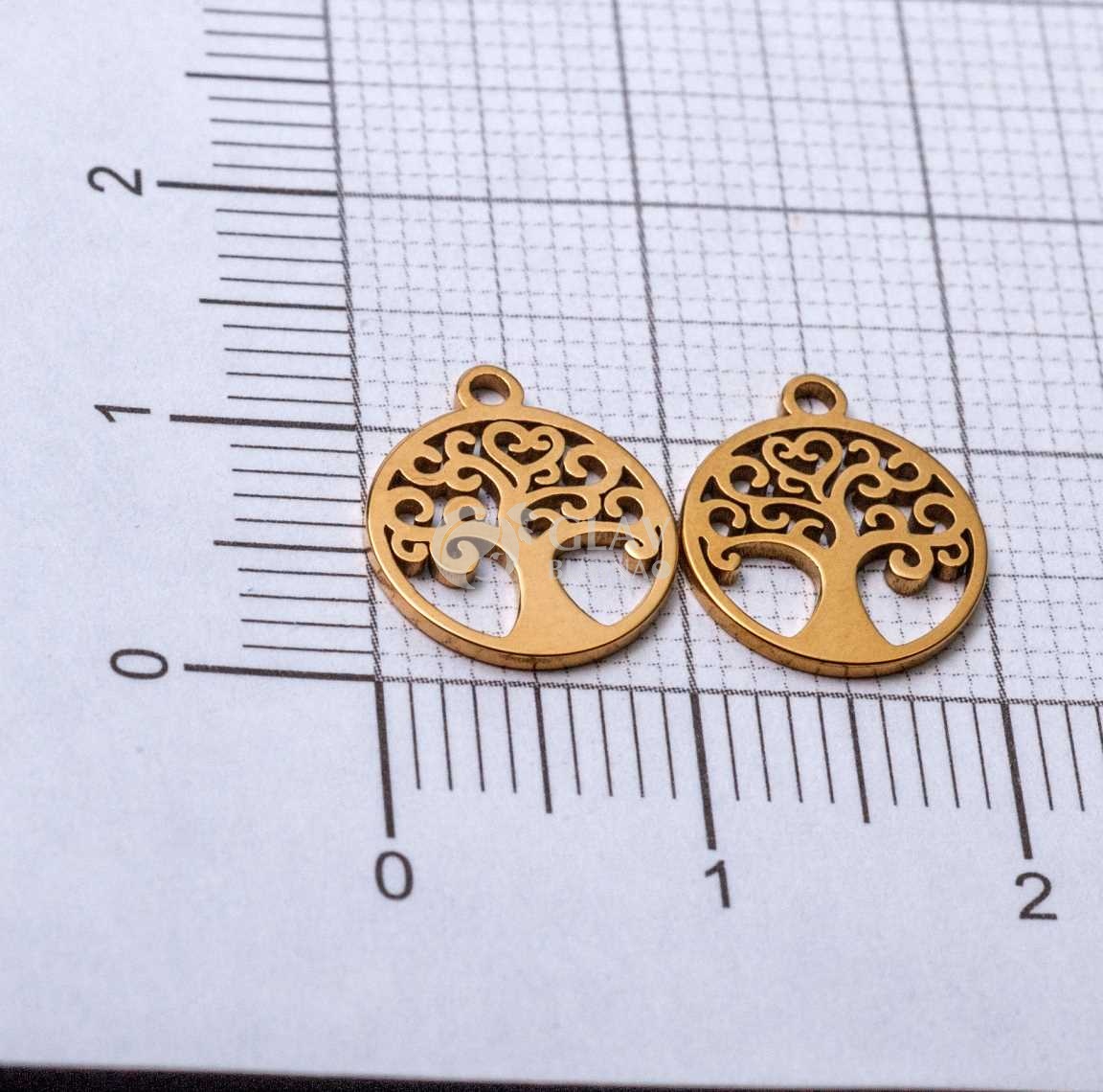 Деревце, стальная подвеска, натуральная позолота 18k, р-р 12х10х0.8мм, отв-е 1мм.