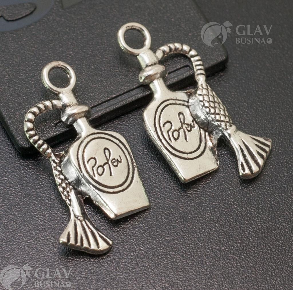 ОПТ (20 шт) Подвеска Флакон духов, двусторонняя, объемная, р-р 20х10х4мм, отв-е 2мм, бижутерный сплав, цвет чернёное серебро.