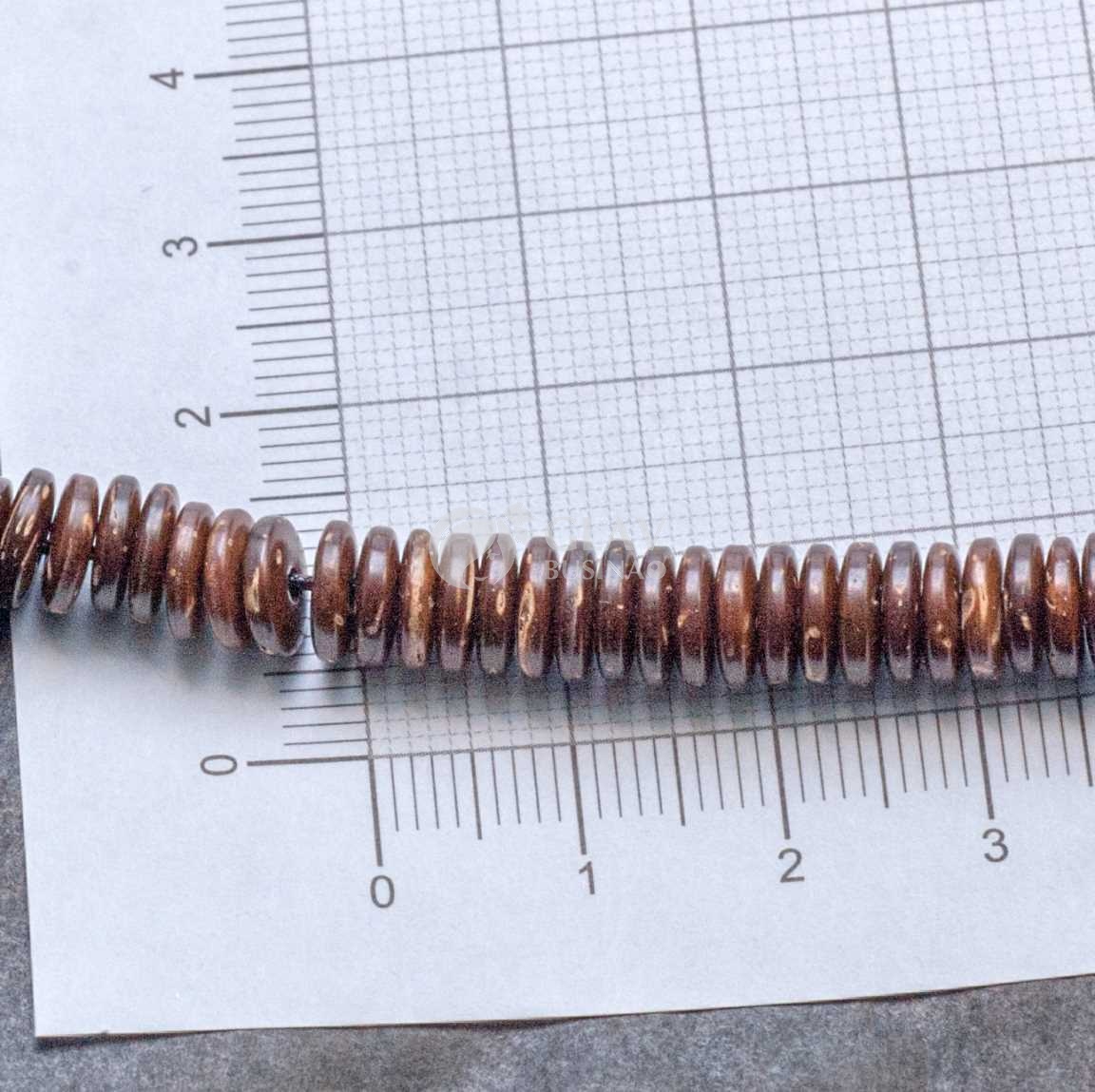 Бусины-хейши из оболочки кокосового ореха, цвет коричневый, р-р 7х2мм, отв-е 1,5мм.