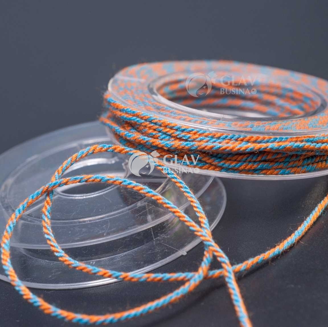 Полиэстровый шнур, текстура хлопка, 1мм, цвет оранжевый и светло-бирюзовый, катушка 5м.