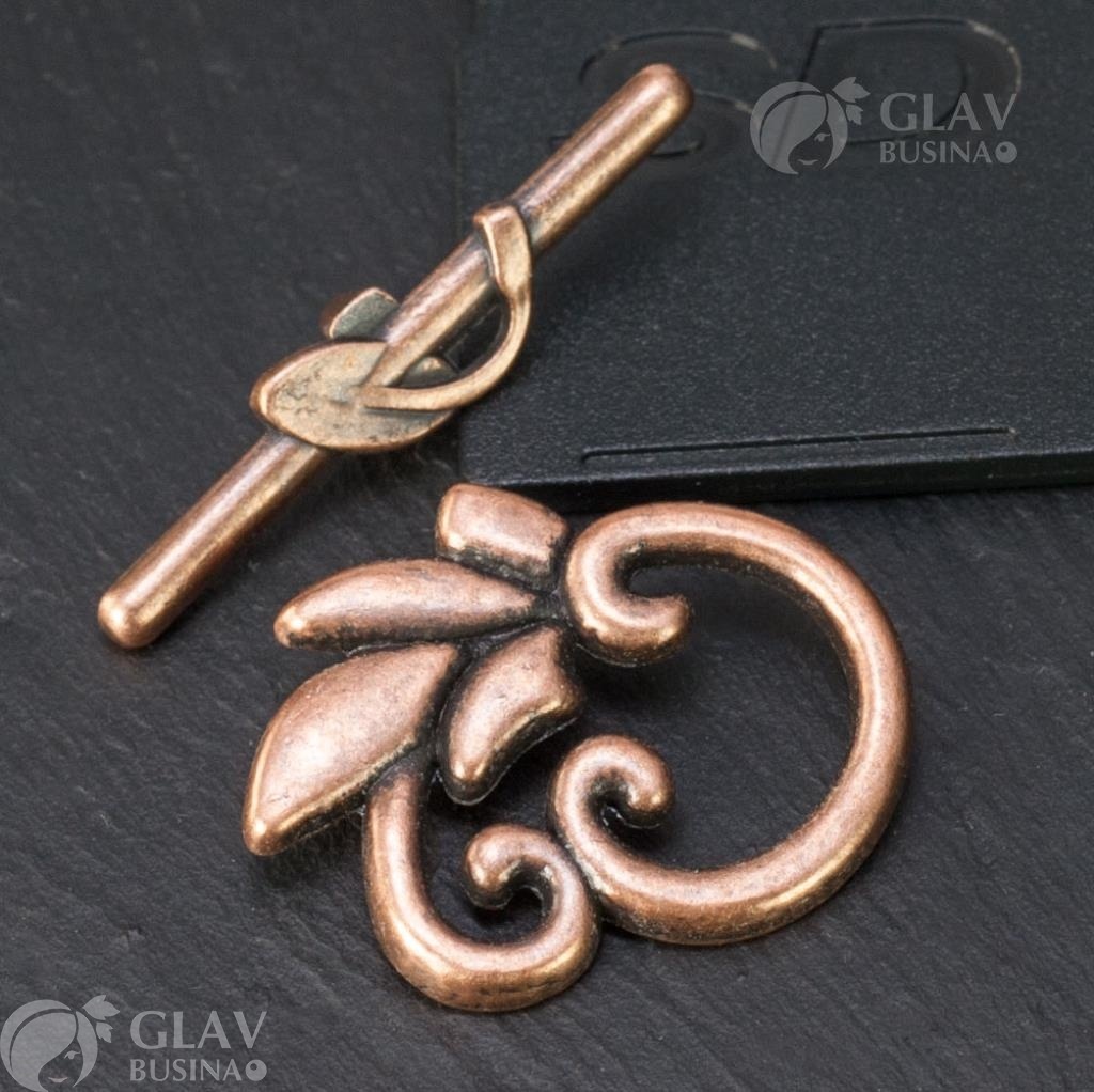 ОПТ (20 шт) Замок-тоггл Лоза, бижутерный сплав, кольцо 19х24мм, палочка 5.5х30мм, отв-я 1.6мм, цвет медный.