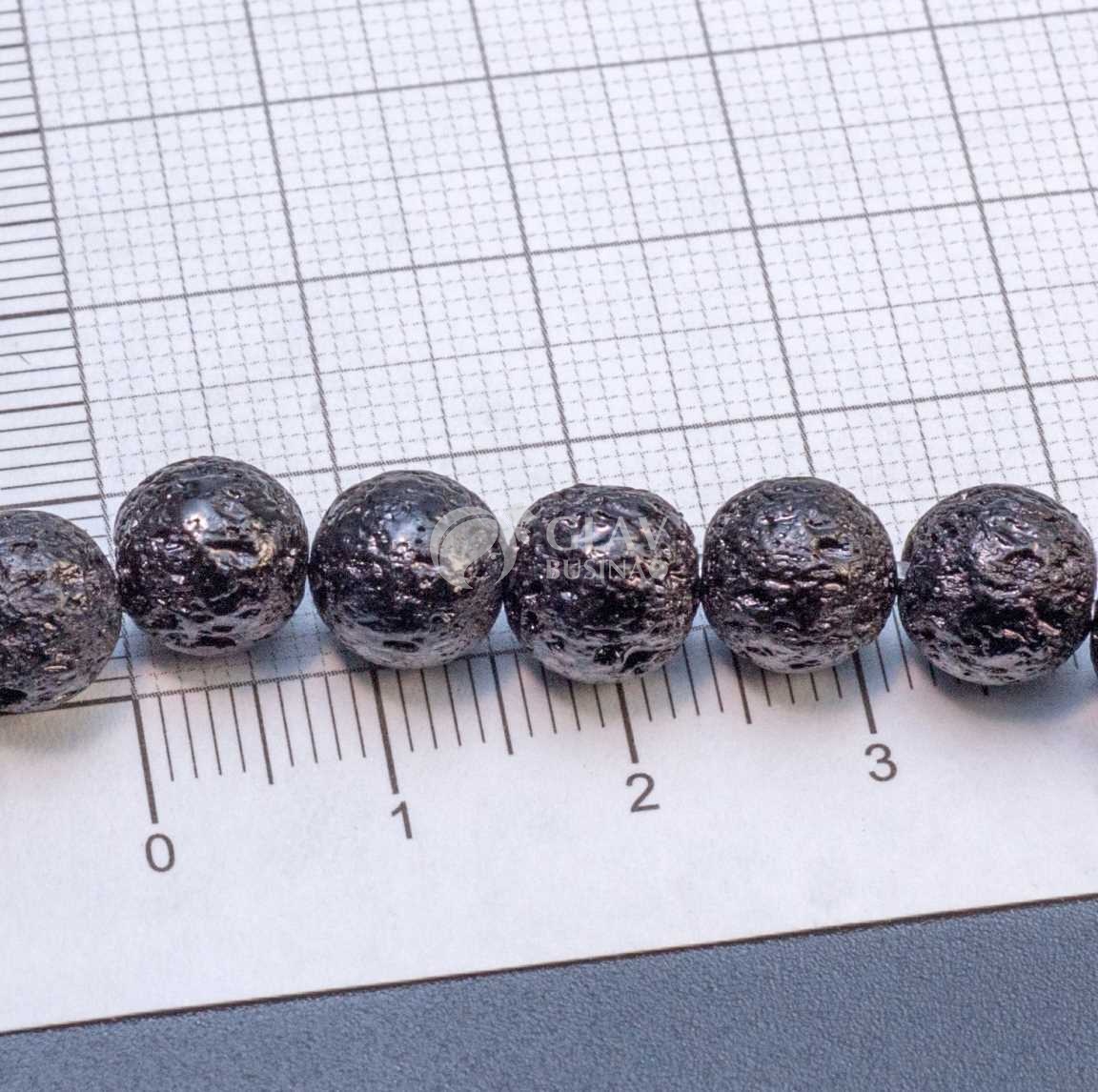 ОПТ (10 ниток) Нитка бусин вулканической лавы, цвет черный, глянцевый, диам. 8мм, отв-е 1мм, длина 40см / 46 бусин.