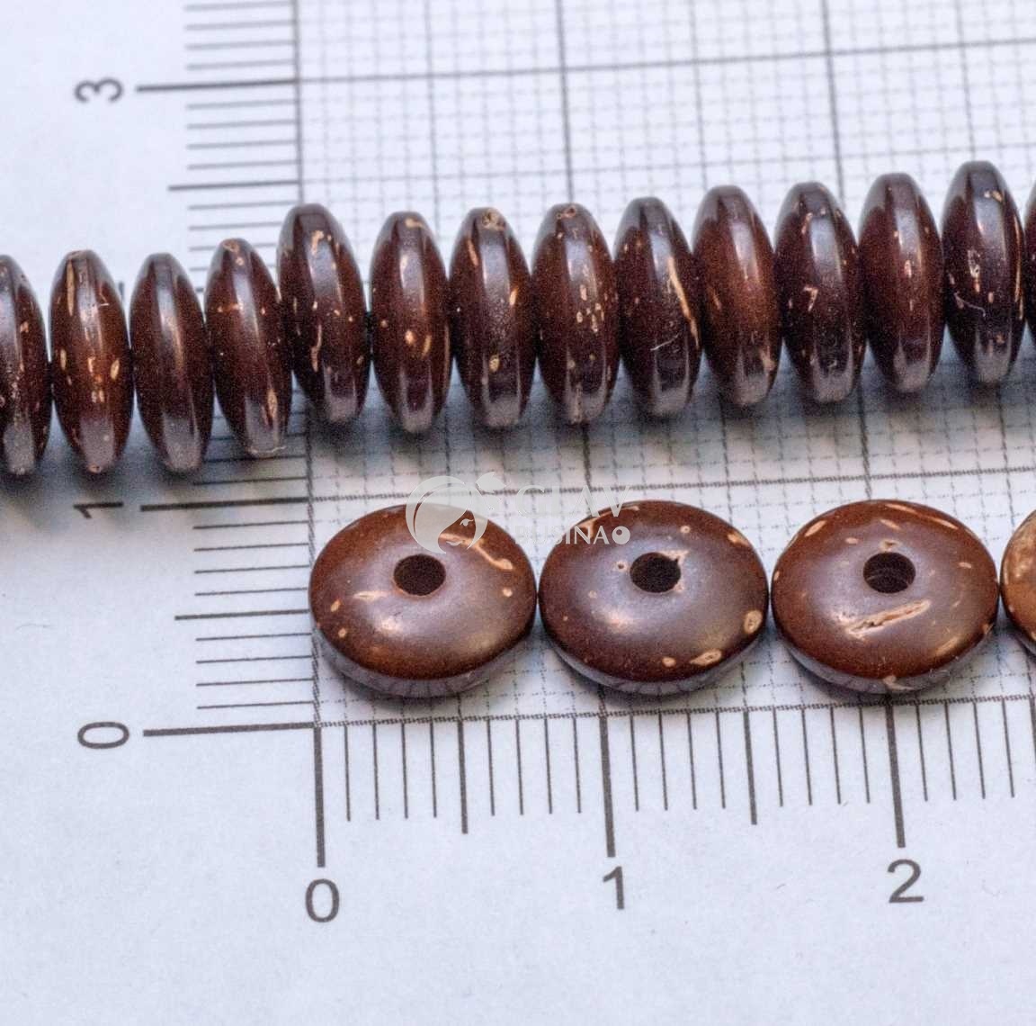 ОПТ (300 бусин) Бусины-хейши из оболочки кокосового ореха, цвет коричневый, р-р 8х3мм, отв-е 1,5мм.