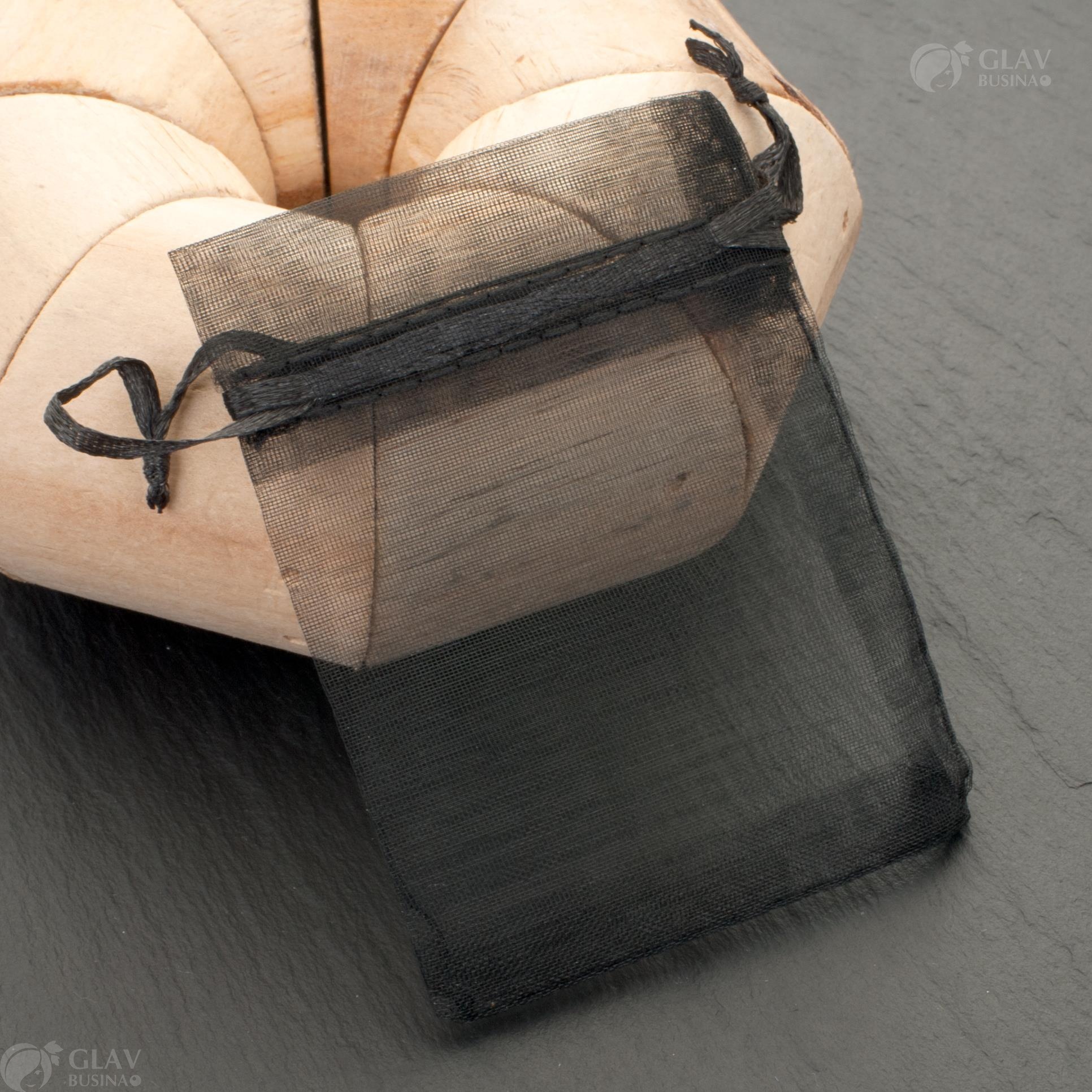 Черные мешочки из органзы с ленточкой, размер 7x9 см, идеальны для упаковки подарков или украшений.
