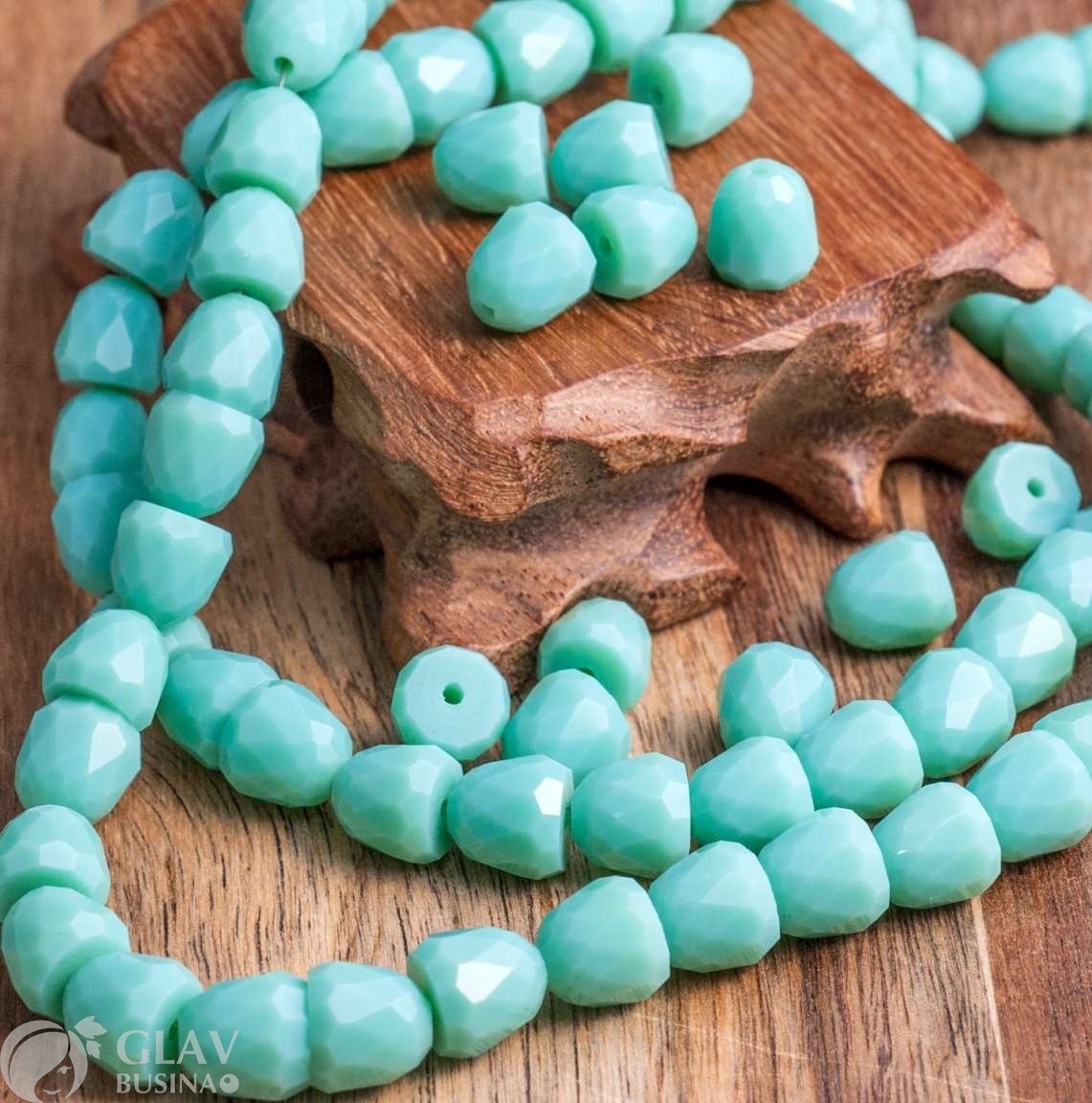 ОПТ (100 бусин) Бусина-пуля из непрозрачного стекла, граненая, цвет зеленой патины на бронзе (серо-бирюзовый), р-р 8х7,5мм, отв. 1,2мм.