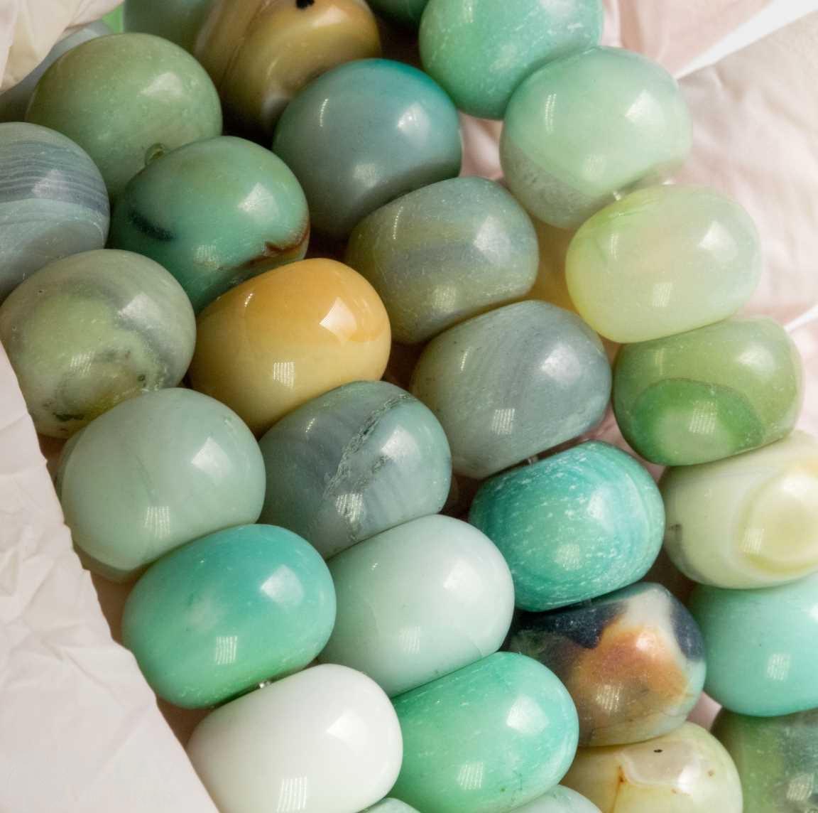 Бусины-рондели 10х14мм, тонированного агата, цвет бирюзовый, отв-е 1мм.