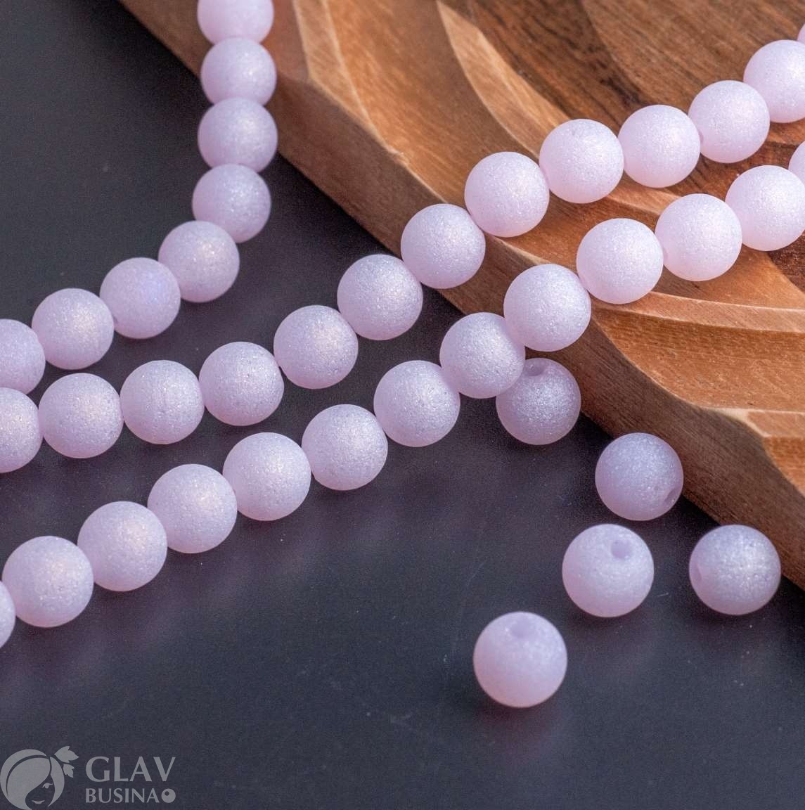Сахарные бусины-шарики из прозрачного стекла, матовые, цвет зефирно-розовый АВ, р-р 8мм, отв.1,2мм.