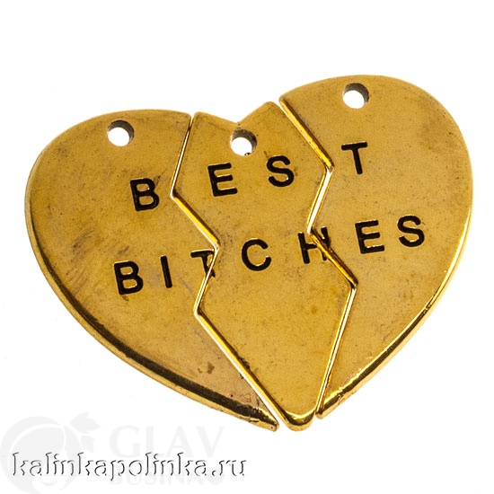 Подвеска из трех частей, Best bitches, бижутерный сплав, цвет состаренное золото, р-р 43х35х2.5мм.