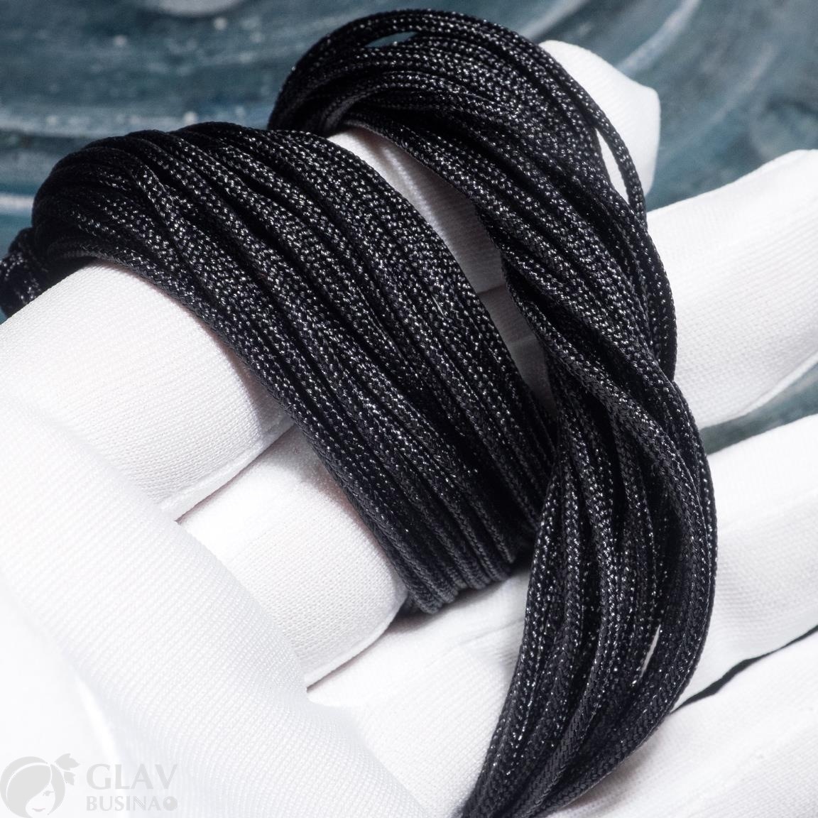 ОПТ (100 метров) Шнур с мерцающим блеском, черный, для  изготовления и плетения украшений, полиэстровый, толщина 1.5 мм.