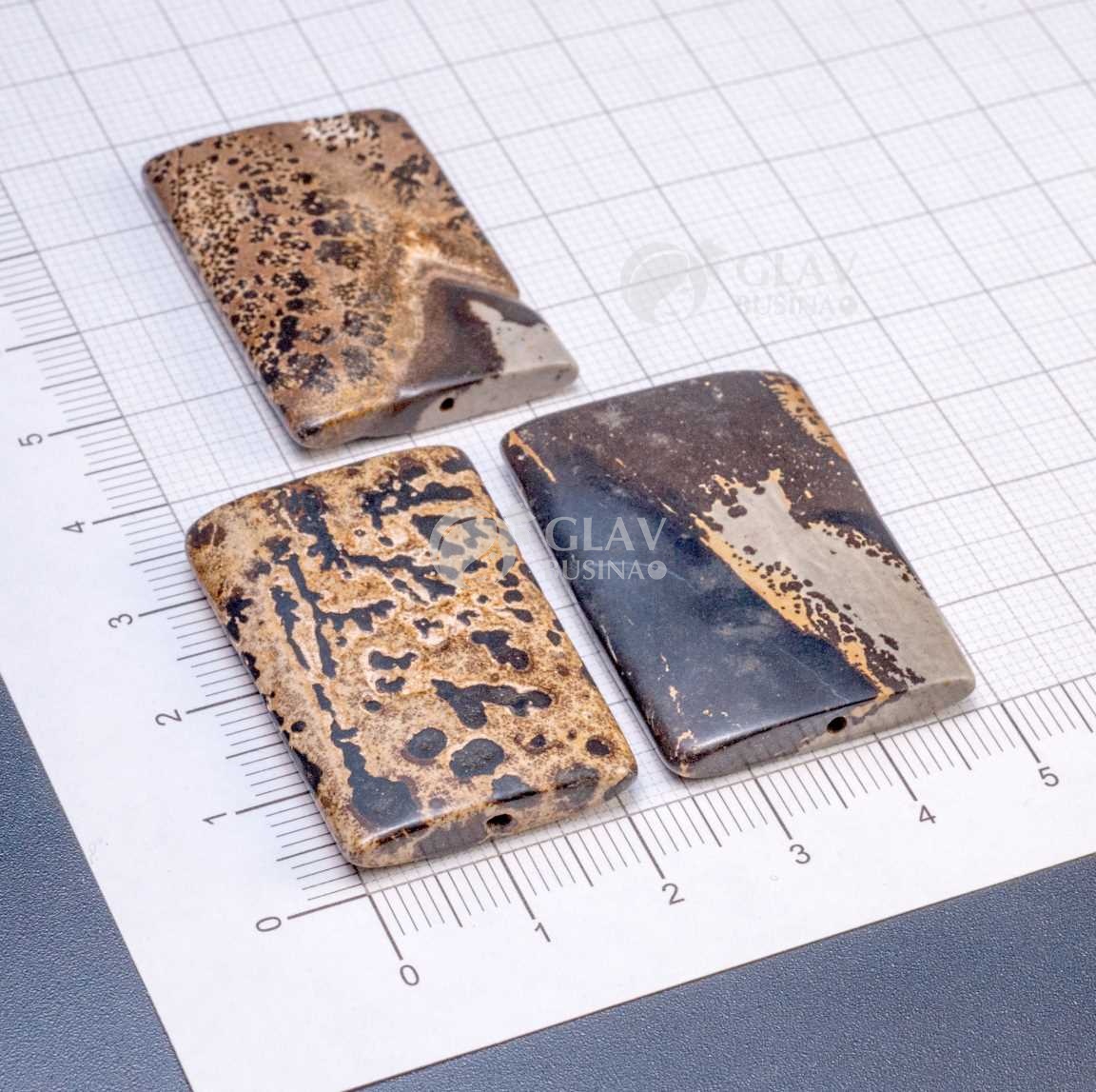 Пейзажная яшма, р-р ок. 35х24х5мм, отв. 1мм, гладкие полуматовые бусины плоские тонкие прямоугольники.