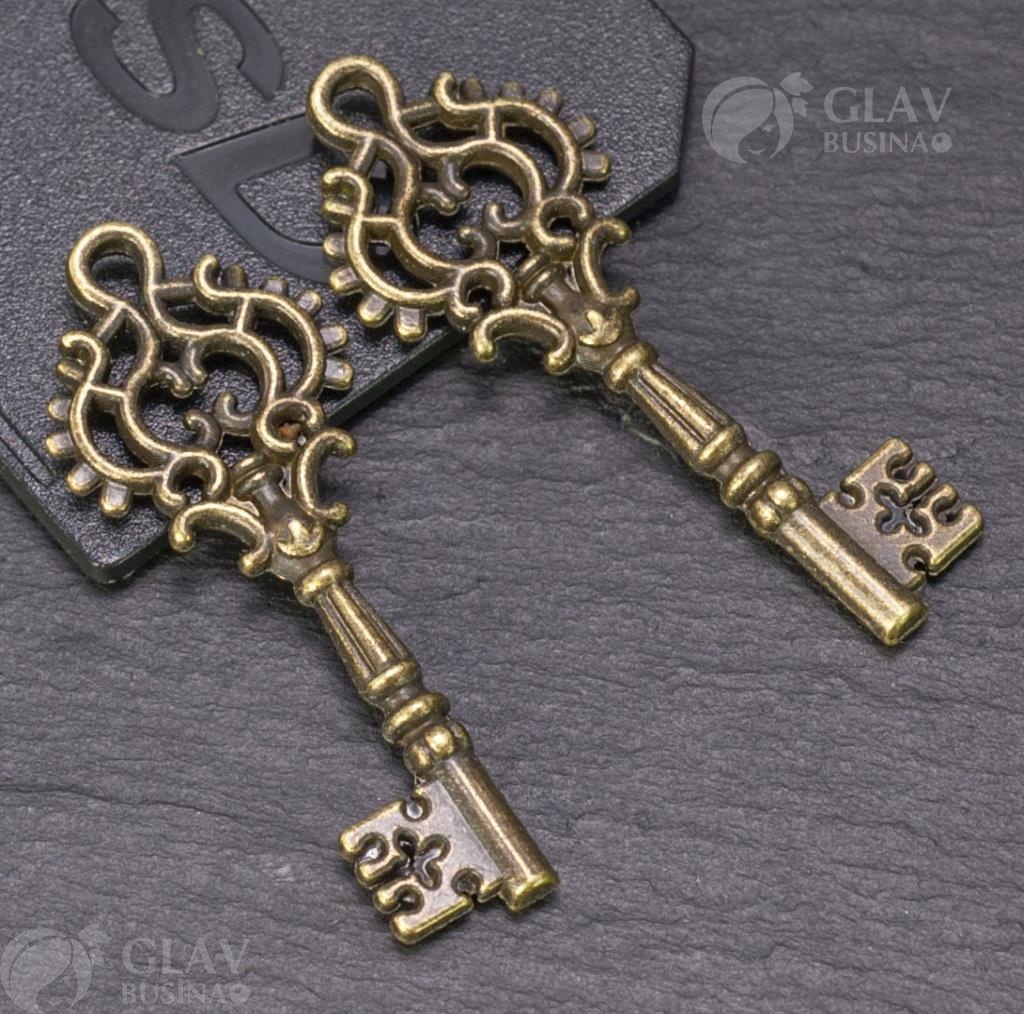 Бронзовая подвеска в виде ключа с арабесками, бижутерия, 33х12мм, отверстие 1.7мм - символ открытий и мудрости.