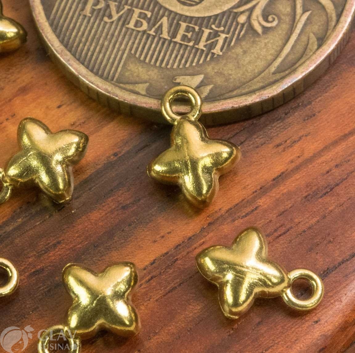 Миниатюрная объемная подвеска крестик из нержавеющей стали, анодирование, цвет золото, р-р 8х6х3.5мм, отв-е 1.5мм