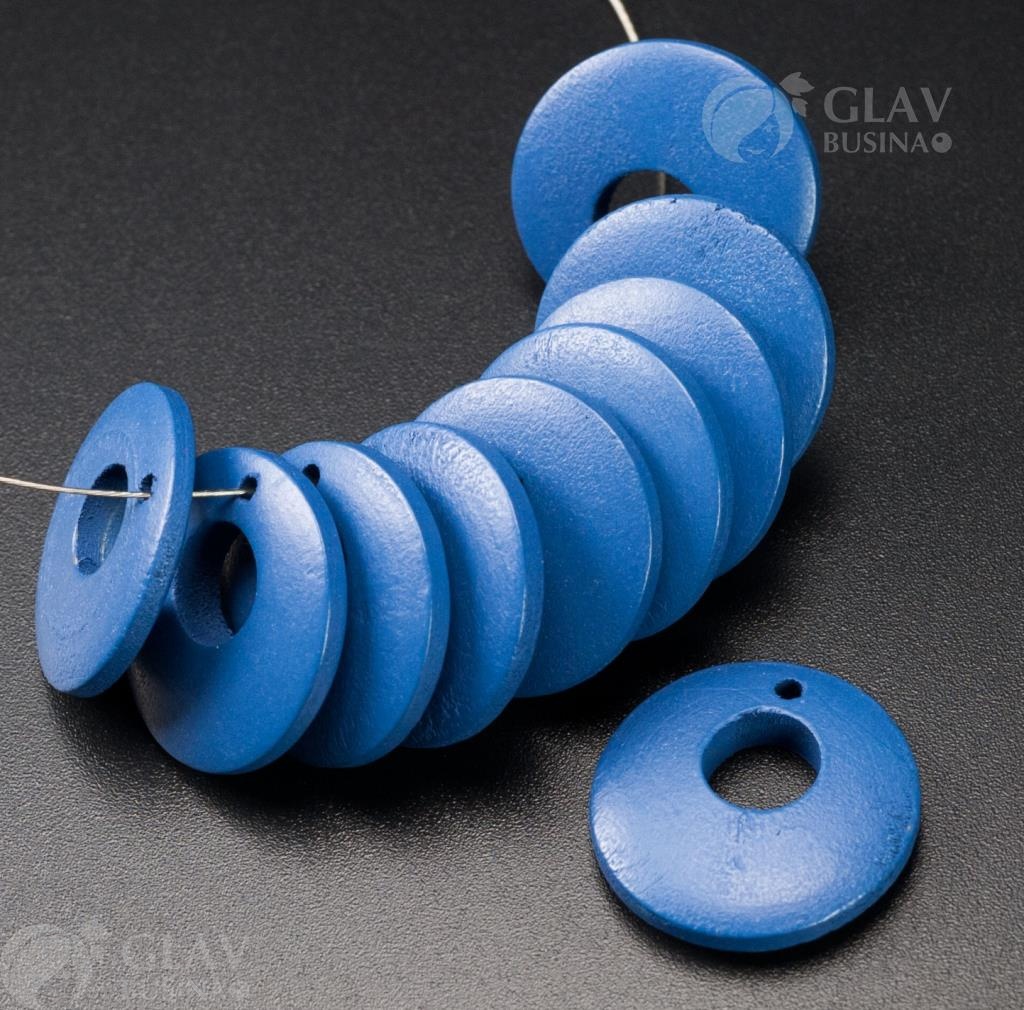 ОПТ (100 шт) Легкие деревянные кулоны с большим отверстием, р-р 20х4мм, отв-я 7 и 1.6мм, цвет синий.