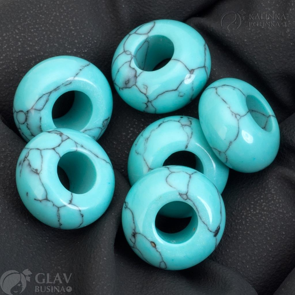 Бусина-шарм, имитация бирюзы, р-р 14х8мм, отв-е 5.7мм.