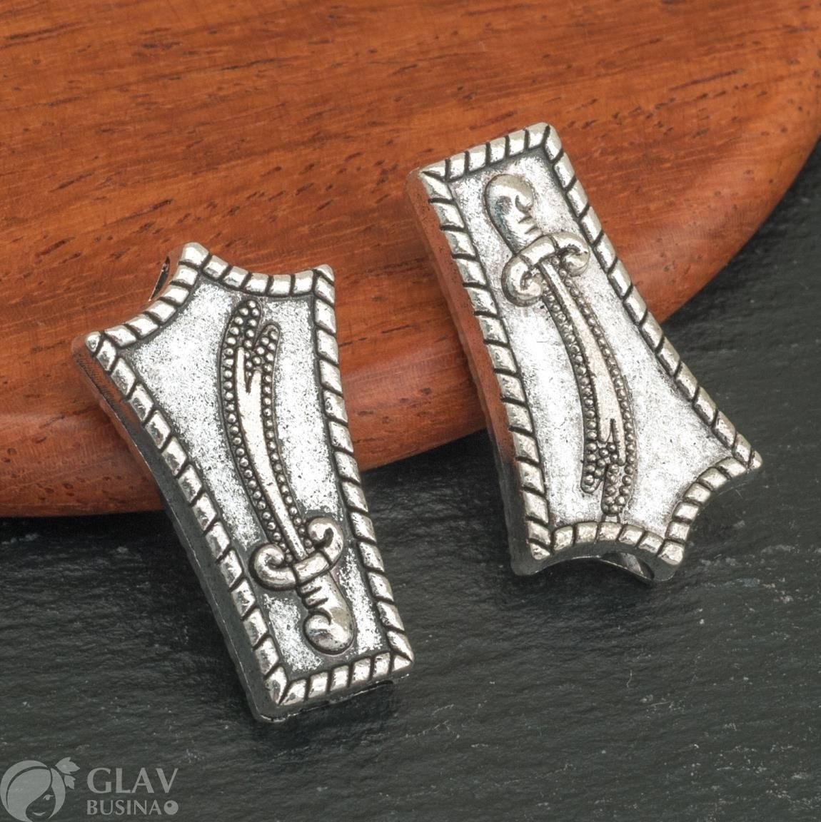 ОПТ (20 шт) Коннектор длинный двусторонний для четок из бижутерного сплава, Зульфакар, 23х14х5мм, 4 отв. по 1,5мм, цвет античное серебро.