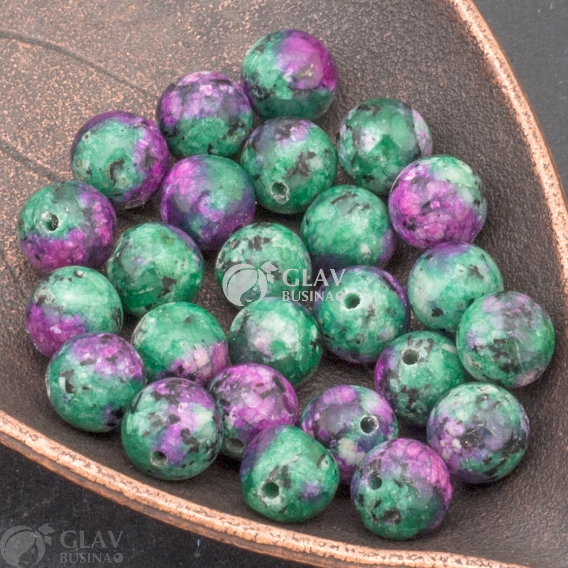 ОПТ (100 бусин) Рубин в цоизите (имитация), бусина, 8мм, отв 1мм, облагорожен.