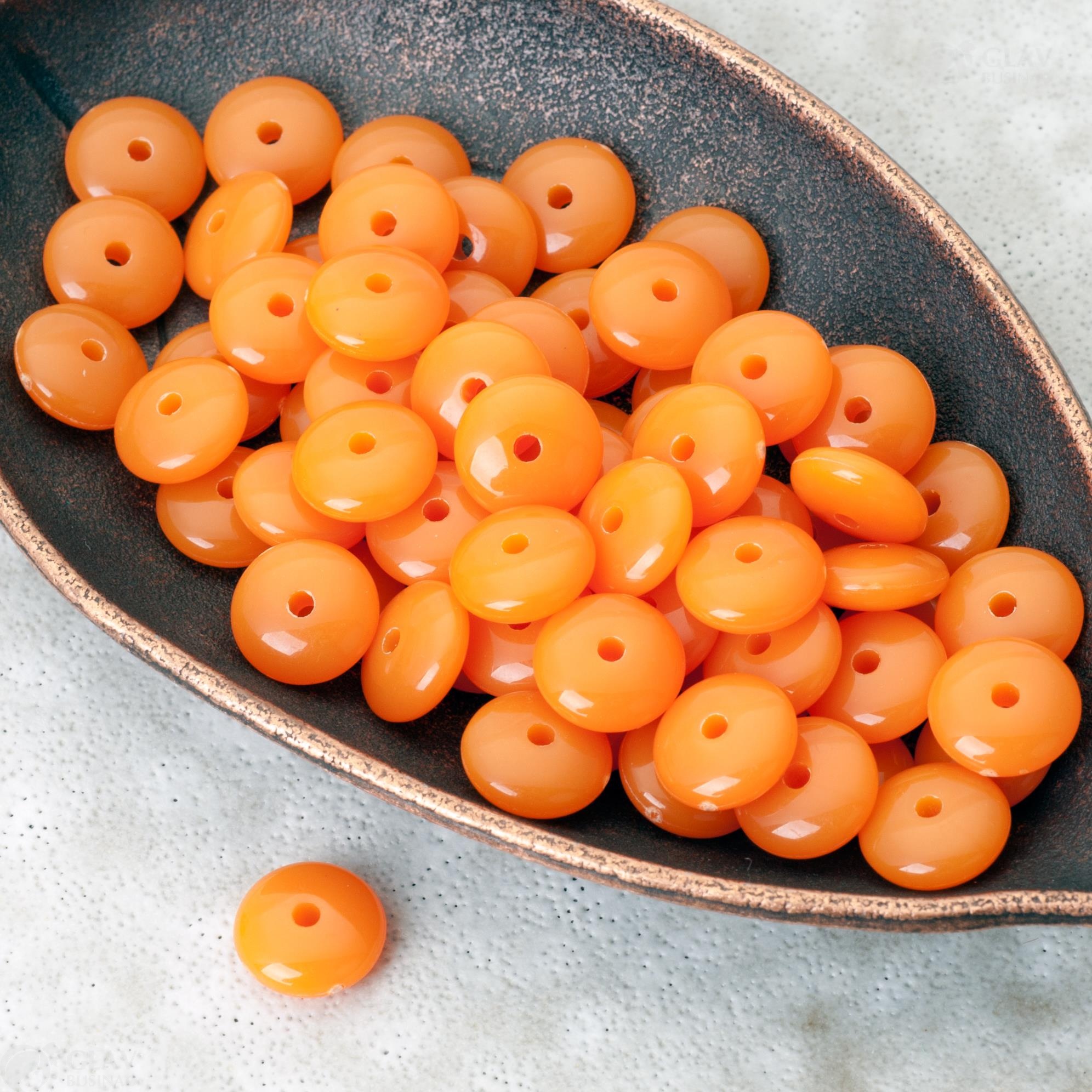 Разделительные бусины-рондели, акриловые, р-р 10х4мм, отв-е 1.9мм, оранжевые.