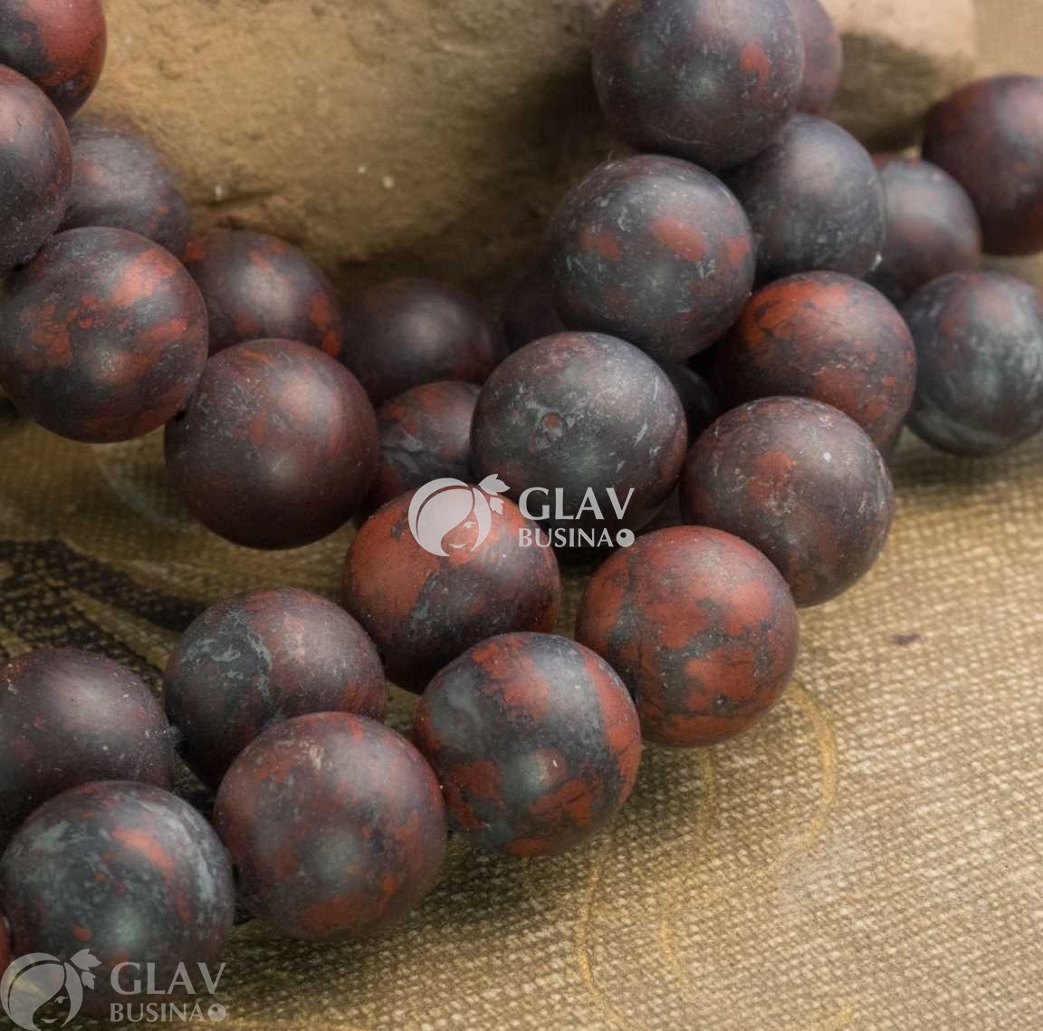 ОПТ (20 бусин) Бусины брекчиевой яшмы матовые, бардово-черные, диам. 10мм, отв-е 1мм.
