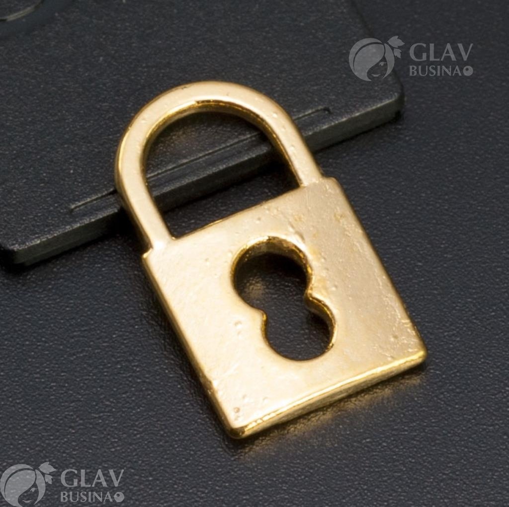 ОПТ (20 шт) Подвеска Замочек, двусторонняя, р-р 19х11х2мм, отв-е 6.5х7мм, бижутерный сплав, цвет золото.