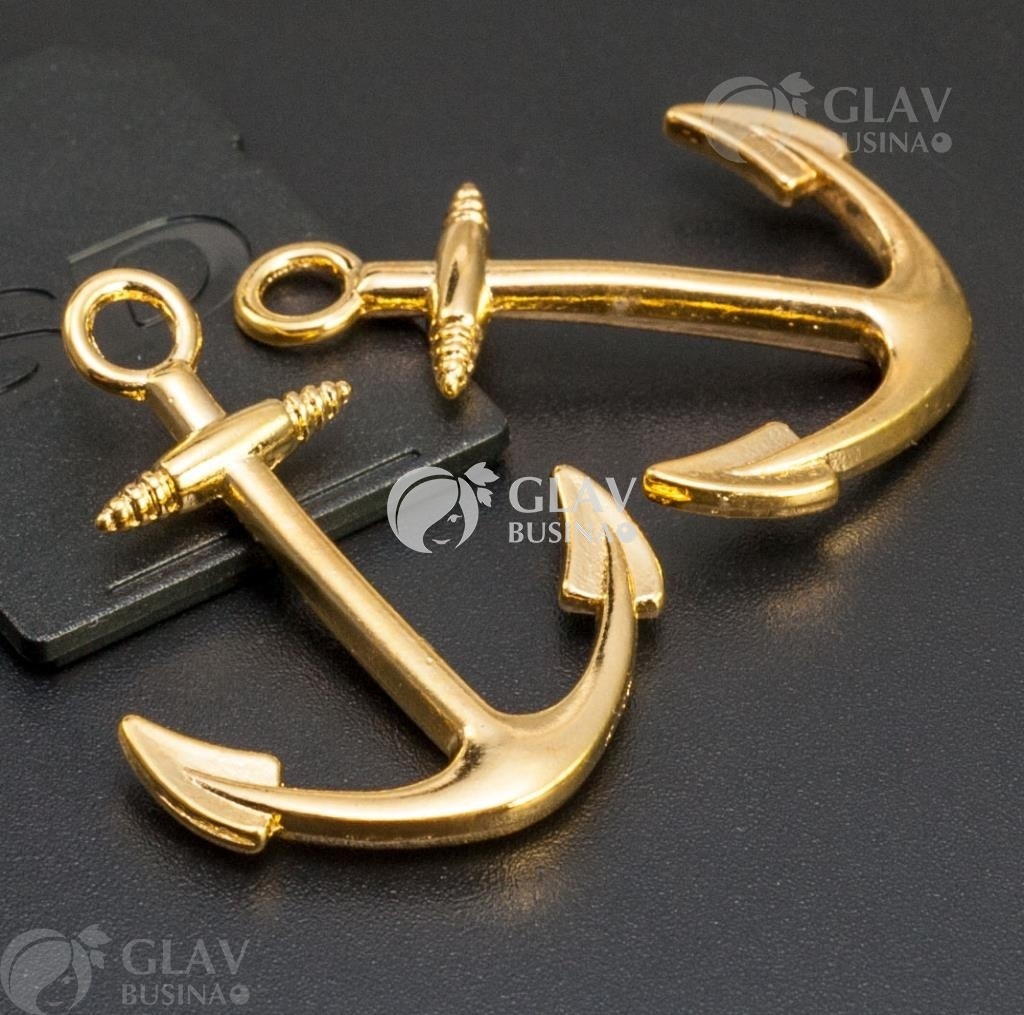 ОПТ (100 шт) Подвеска и браслетный замок Якорь, р-р 32х24х4.5мм, отв-е 3мм, бижутерный сплав, цвет русское золото.