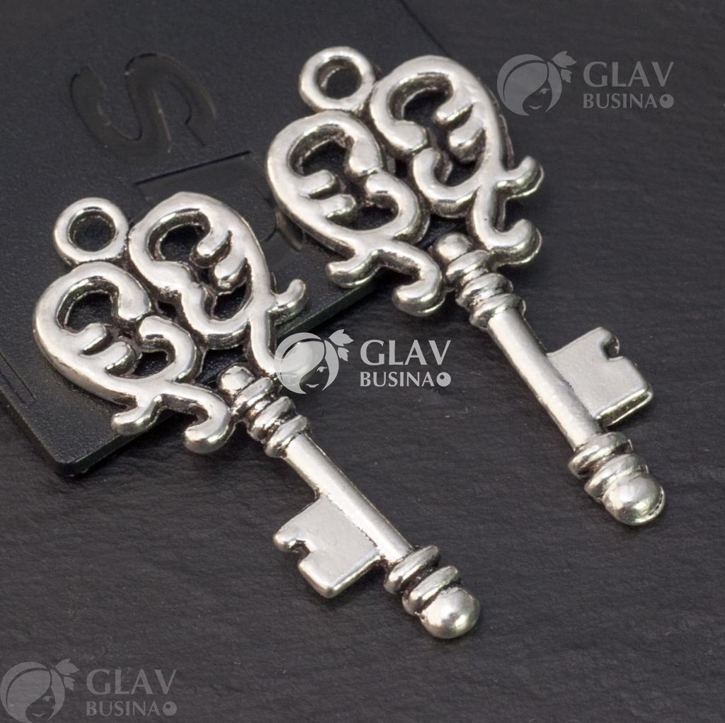 ОПТ (100 шт) Подвеска "Ключик от сердца", бижутерный сплав, р-р 32х14мм, отв-е 2мм, цвет чернёное серебро.