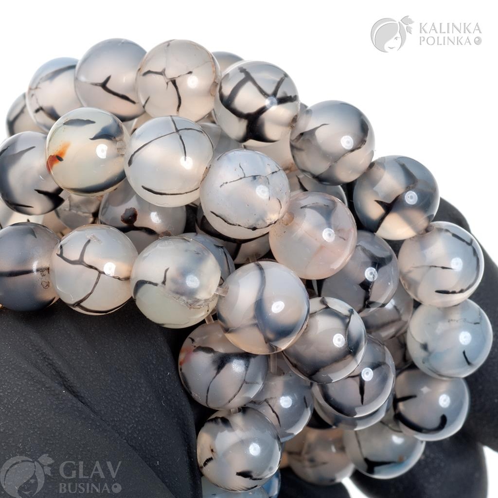 Бусины агата кракле белые прозрачные с черными прожилками, диам. 10.5мм, отв-е 1.2мм.