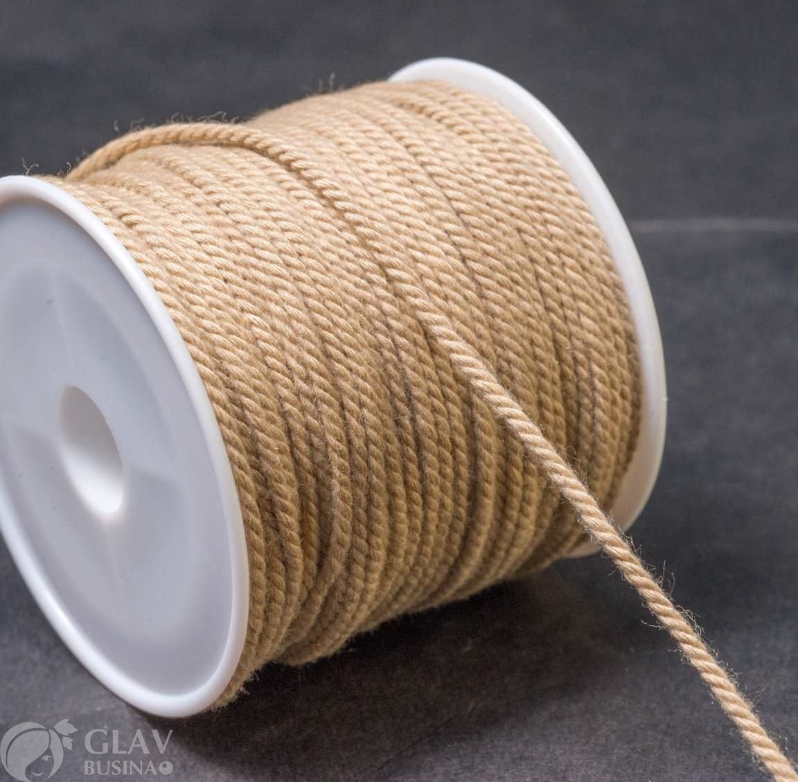 Полиэстровый шнур с текстурой хлопка на катушке, 1.2мм, цвет серо-бежевый, длина 20м.