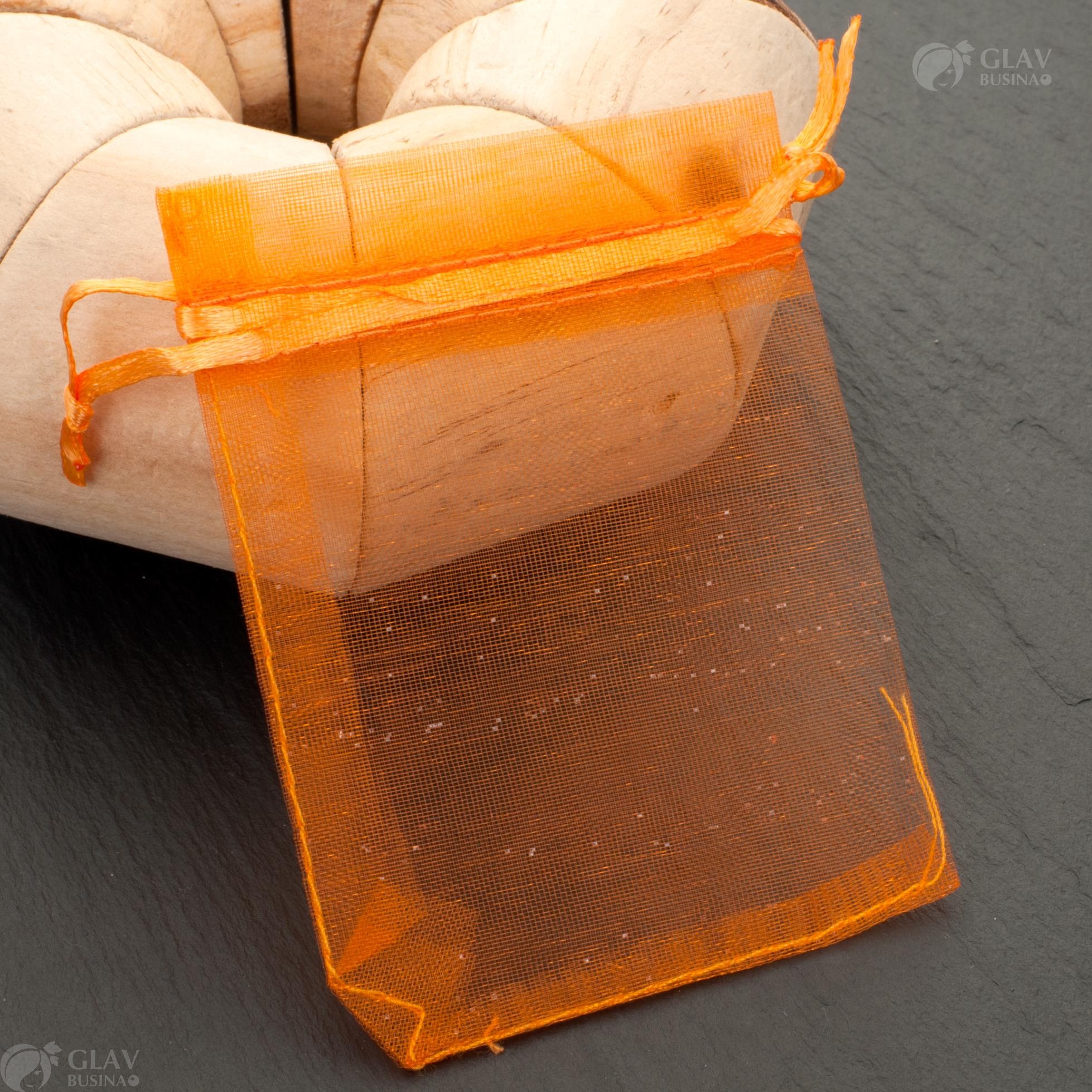 Оранжевые мешочки из органзы с ленточкой, размер 7х9 см, упаковка для подарков и украшений.